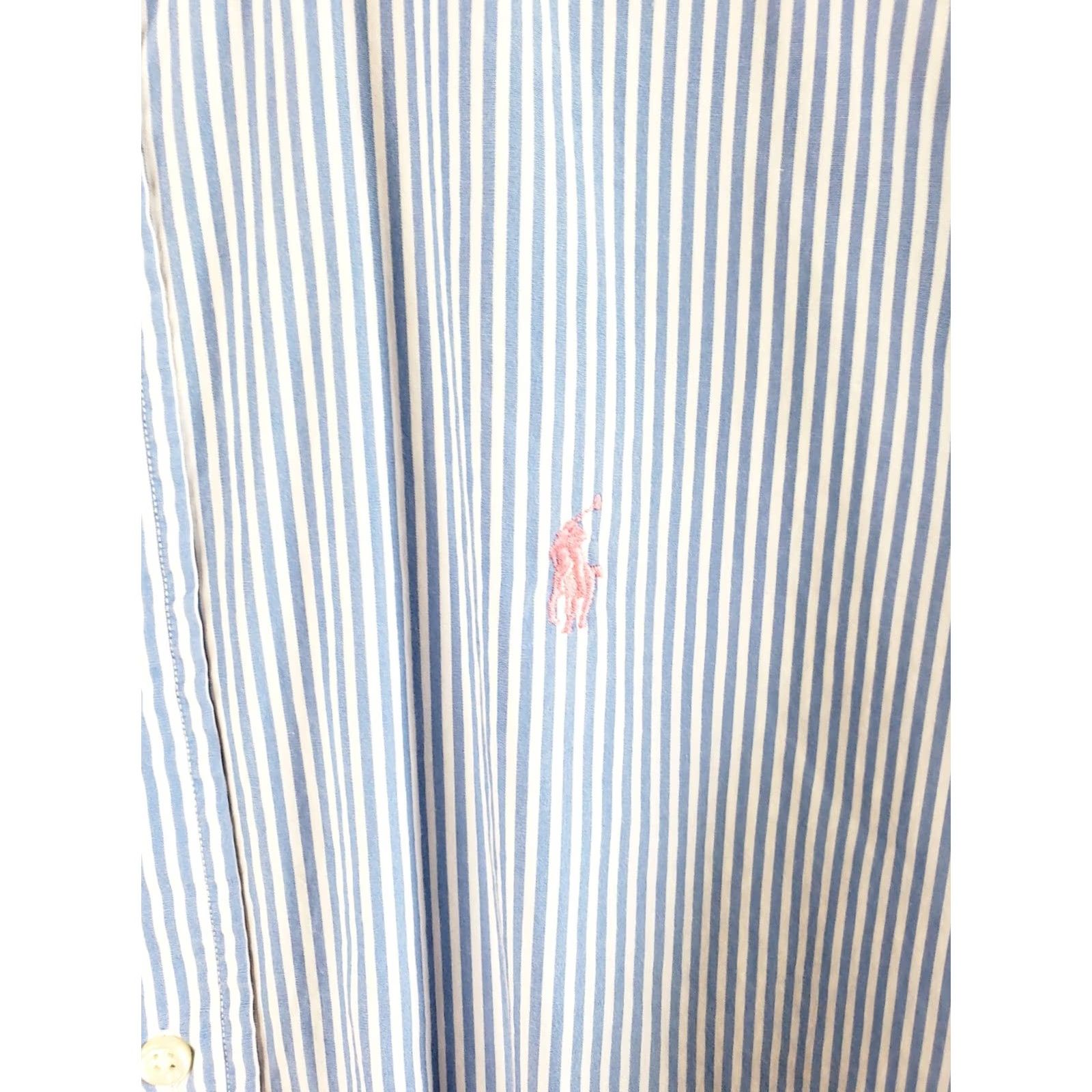 Ralph Lauren VINTAGE Ralph Lauren Dress Shirt Blue Striped Embroidered Pony Custom Fit Men's L Long Sleeve Button-Down Collar Shirt Size 42R - 4 Thumbnail