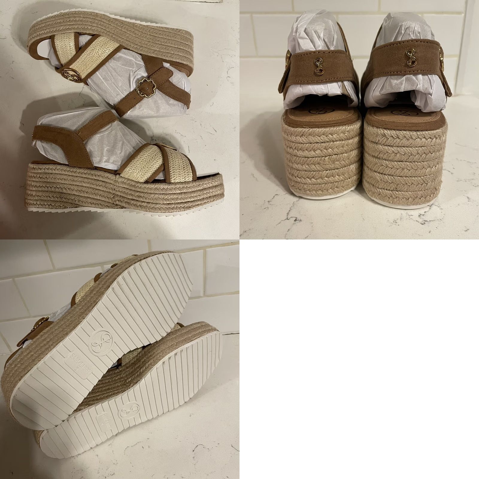 Vintage Sam & Libby Corrinne Women's US 9 Brown Wedge Sandal Gold Open Toe Slip On NEW Size US 9 / IT 39 - 8 Thumbnail