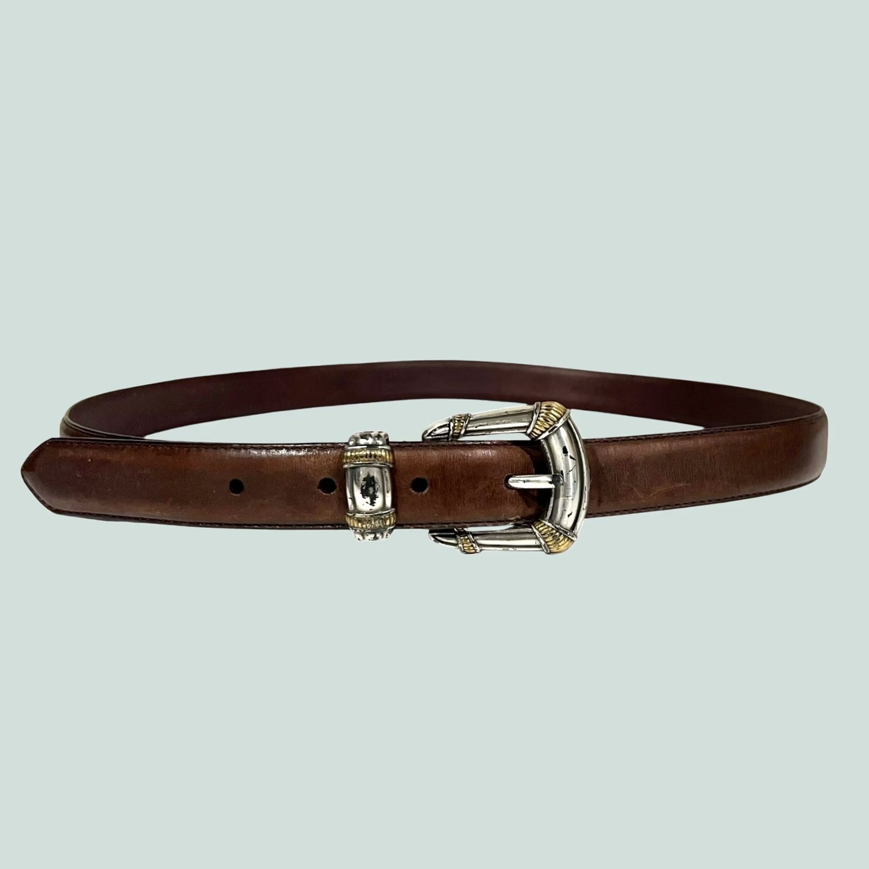 Fossil VINTAGE Fossil Leather Belt Women Brown Gold Silver Toned Buckle 90s Western Size ONE SIZE - 1 Thumbnail