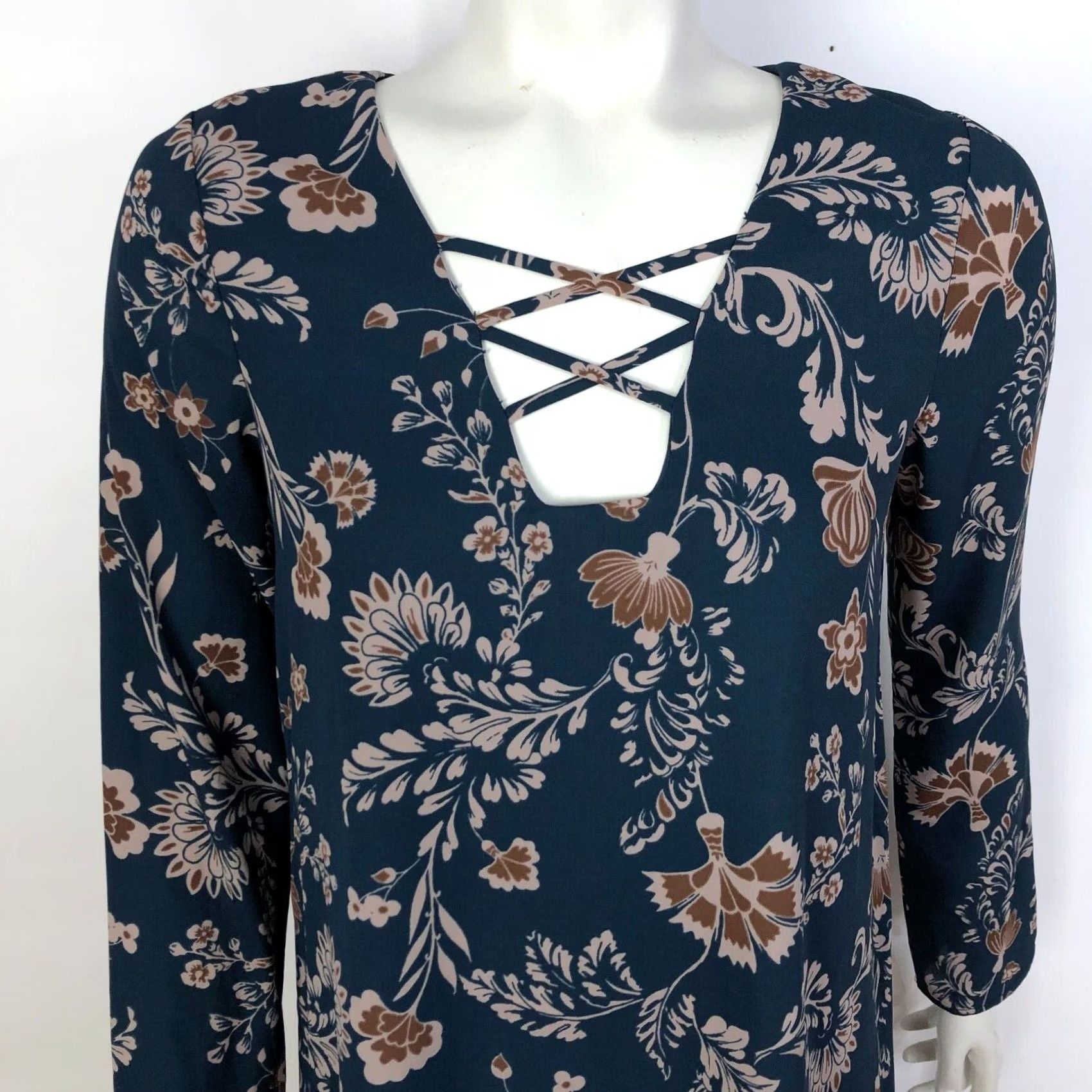 Anthropologie Everly Anthropologie Tunic Shirt Dress Floral Blouse Zip Back Blue Green XS Women's Sleeveless Size XS / US 0-2 / IT 36-38 - 2 Thumbnail