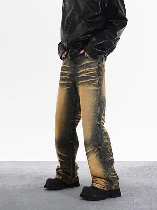 Japanese Brand × Jean Retro yellow mud dyed water ripple jeans Size US 32 / EU 48 - 3 Thumbnail