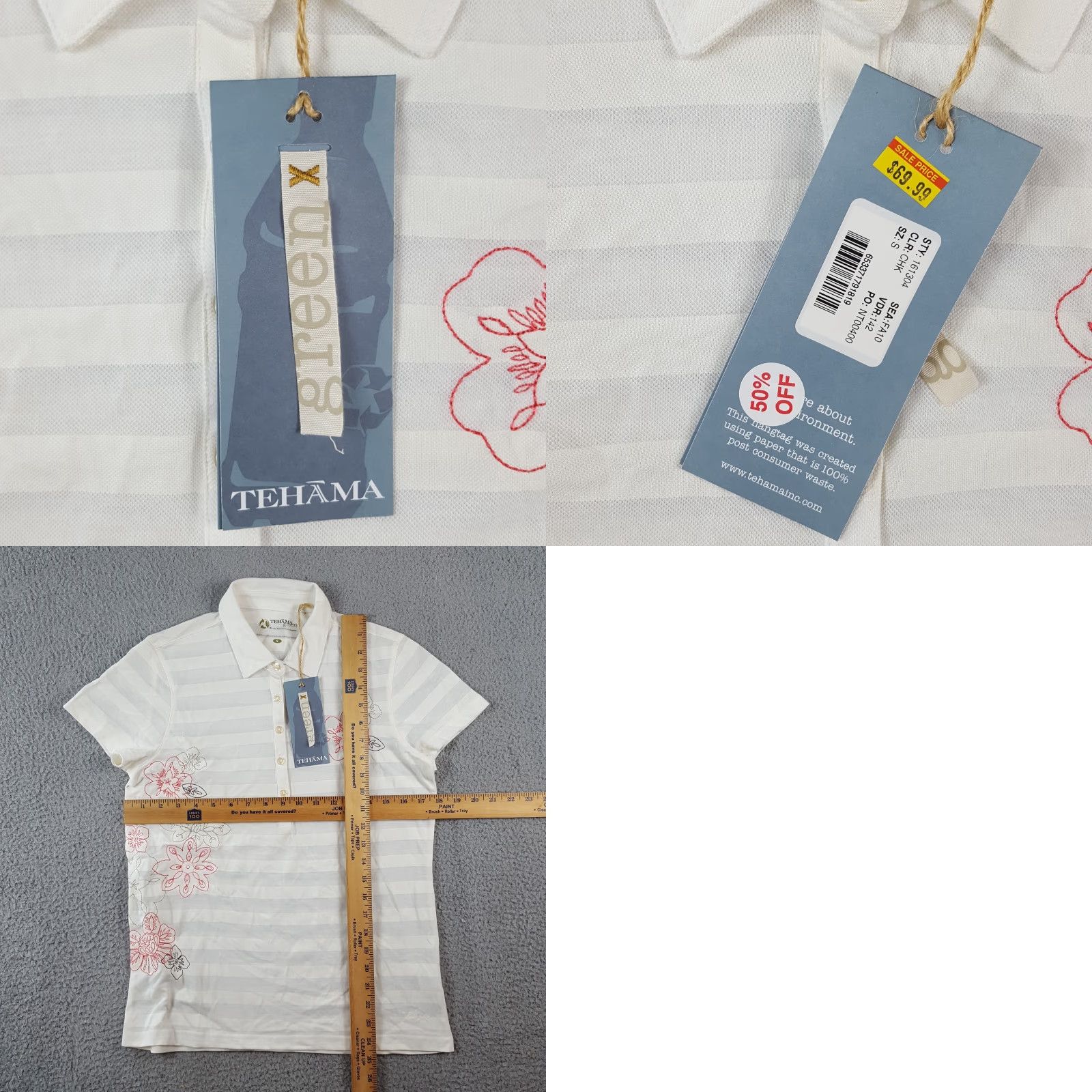 Vintage Tehama Polo Shirt Women S Striped Embroidered Flowers White Breathable Collared Short Sleeve Gym Golf 90s Preppy Athleisure Polo 00s Y2K Women Size S / US 4 / IT 40 - 8 Thumbnail