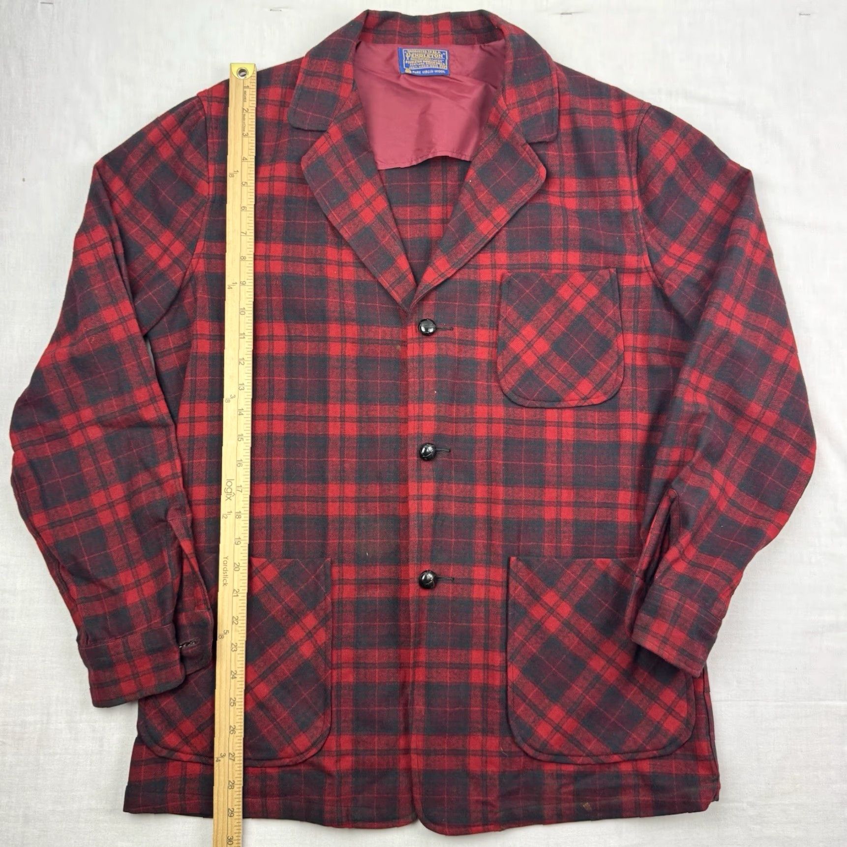 Pendleton VINTAGE Pendleton Blazer Shirt Men M Red Plaid USA 80s 90s Pockets Wool Button Casual Business Size 40R - 5 Thumbnail
