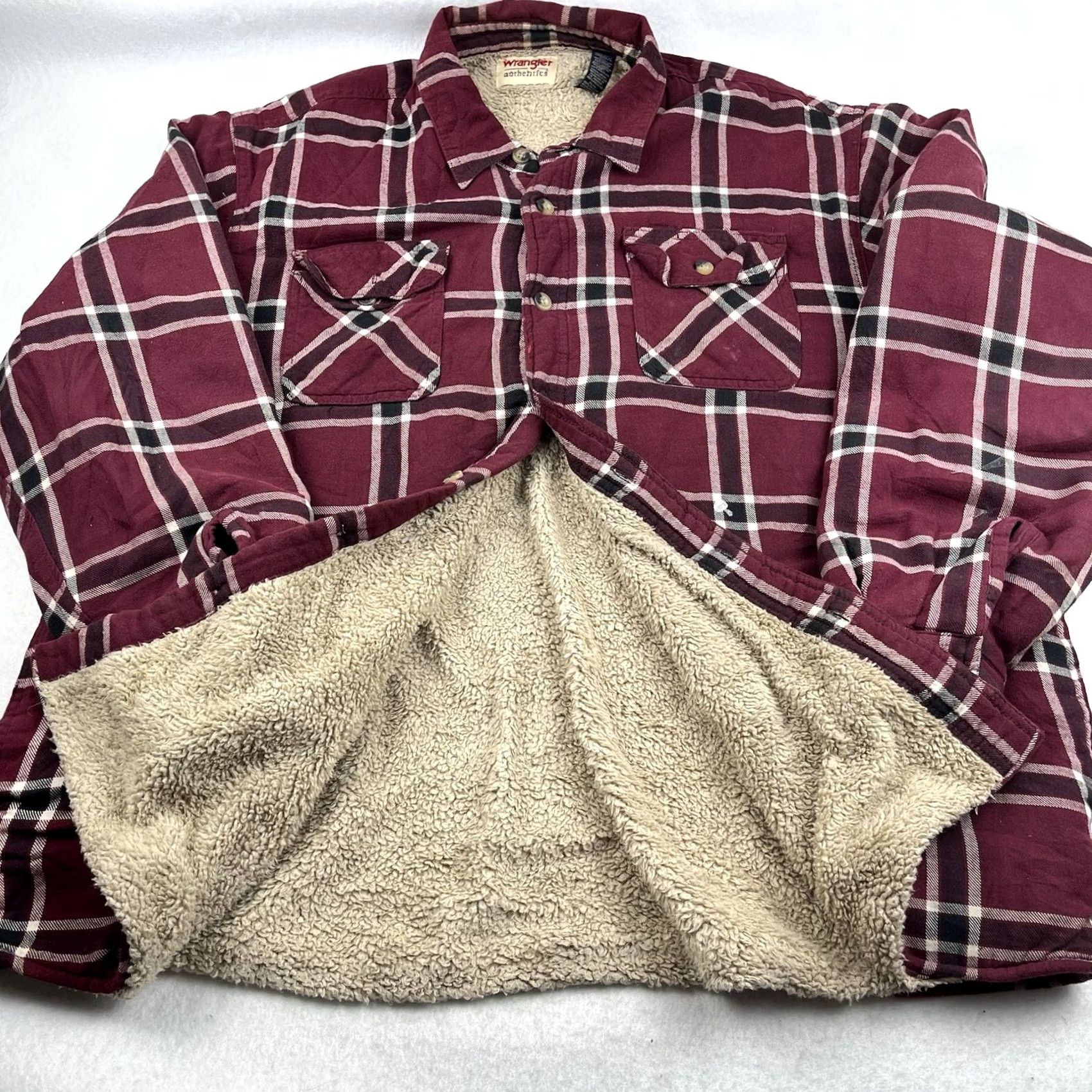 Wrangler VINTAGE Wrangler Authentics Men’s Red Plaid Sherpa Lined Button Up Shirt Jacket XL Size US XL / EU 56 / 4 - 3 Thumbnail