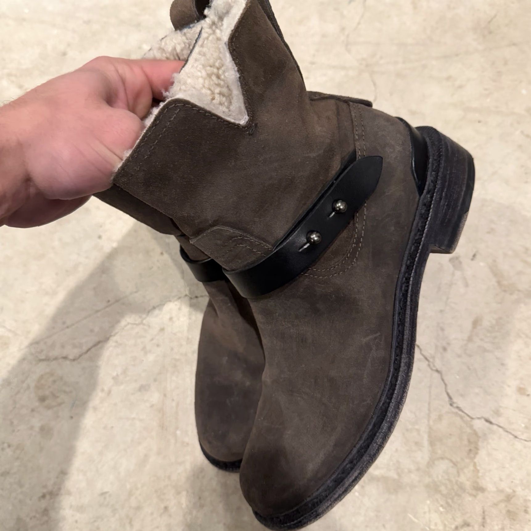 Rag & Bone Rag & Bone Ashford Ankle Moto Booties Sherpa Lined Size 37.5 (US 7.5) Brown Boots Women Leather Flat Heel Size US 8 / IT 38 - 7 Thumbnail
