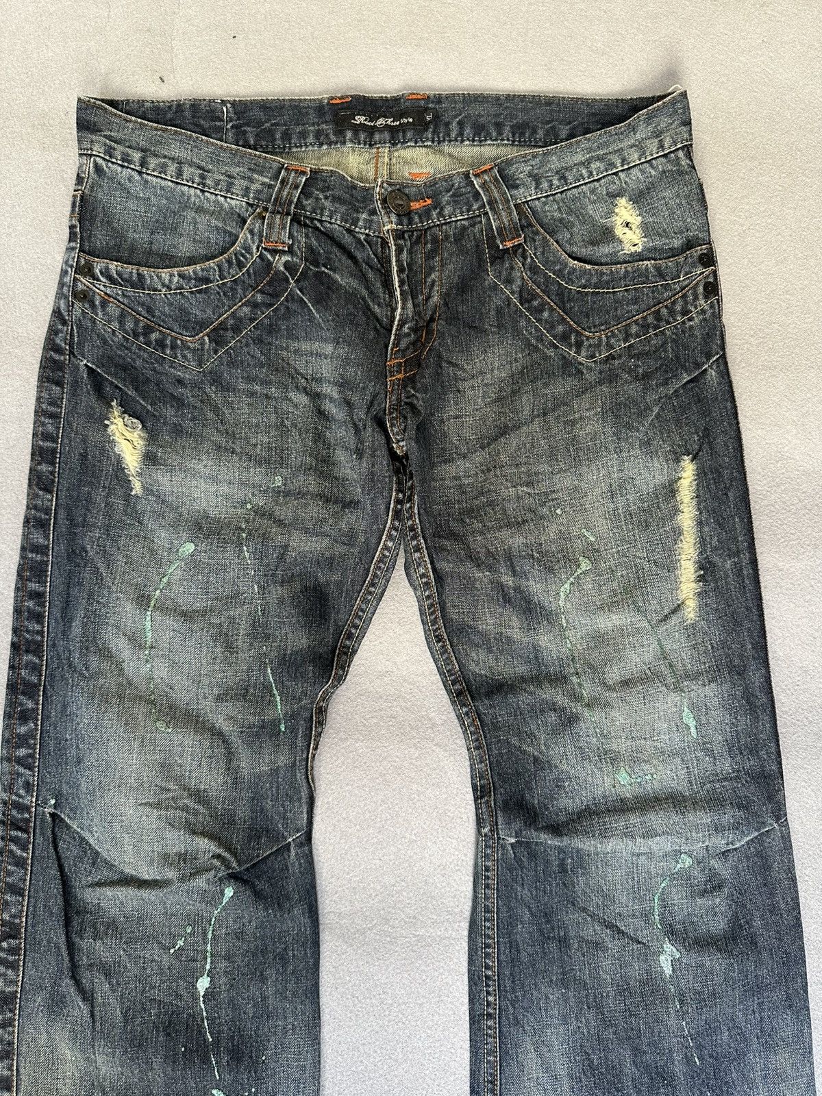 Japanese Brand FLARE Root Three Distressed Splatter Denim Size US 34 / EU 50 - 4 Thumbnail