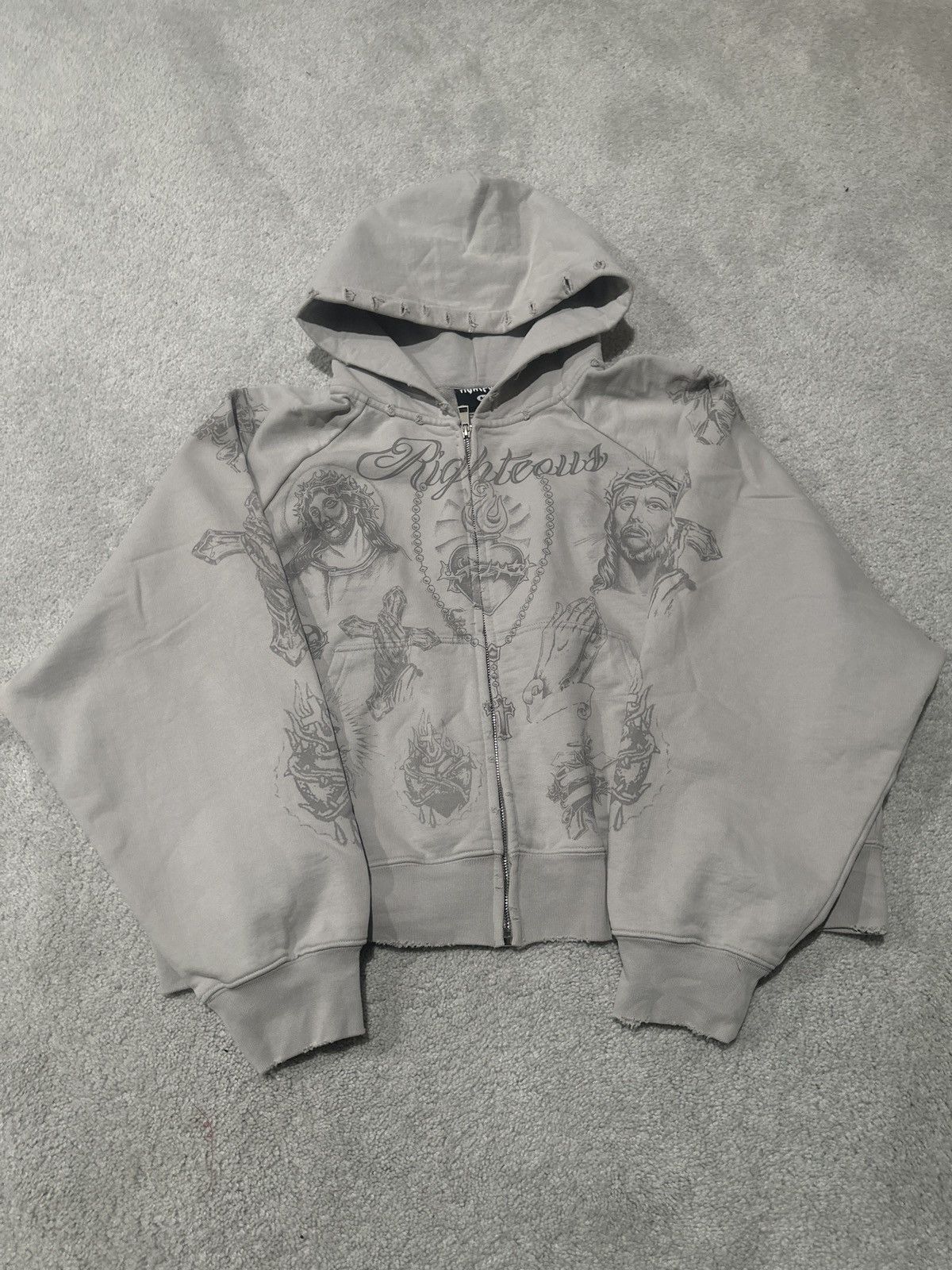 Other Righteous Tatted Believer Grey Zipup Hoodie Size US M / EU 48-50 / 2 - 1 Thumbnail