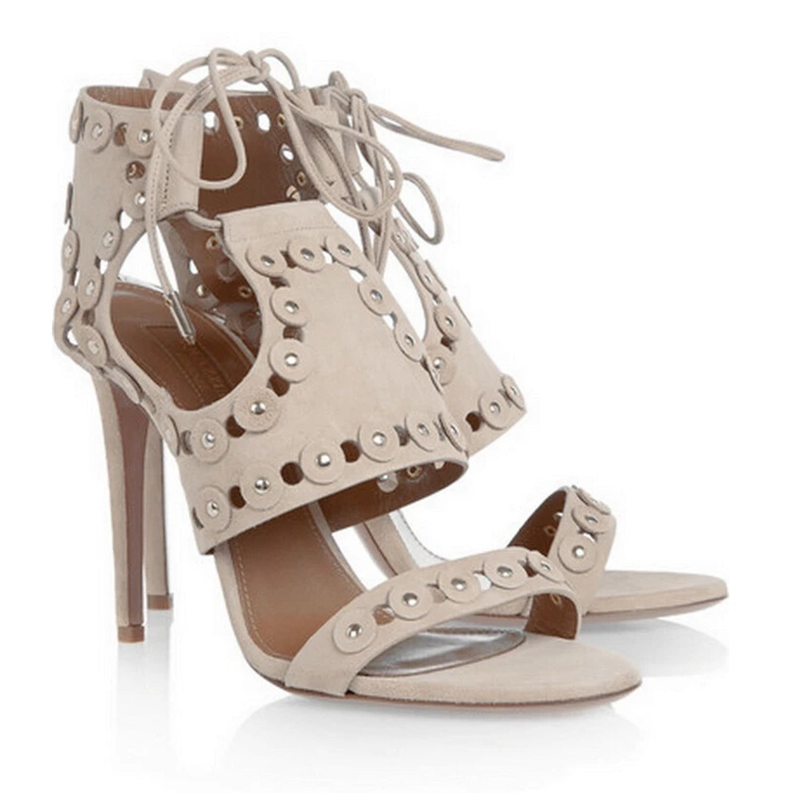 Aquazzura AQUAZZURA Suede Studded Vamp Straps Lace Up Sandal Heel 38.5 Size US 8.5 / IT 38.5 - 1 Thumbnail