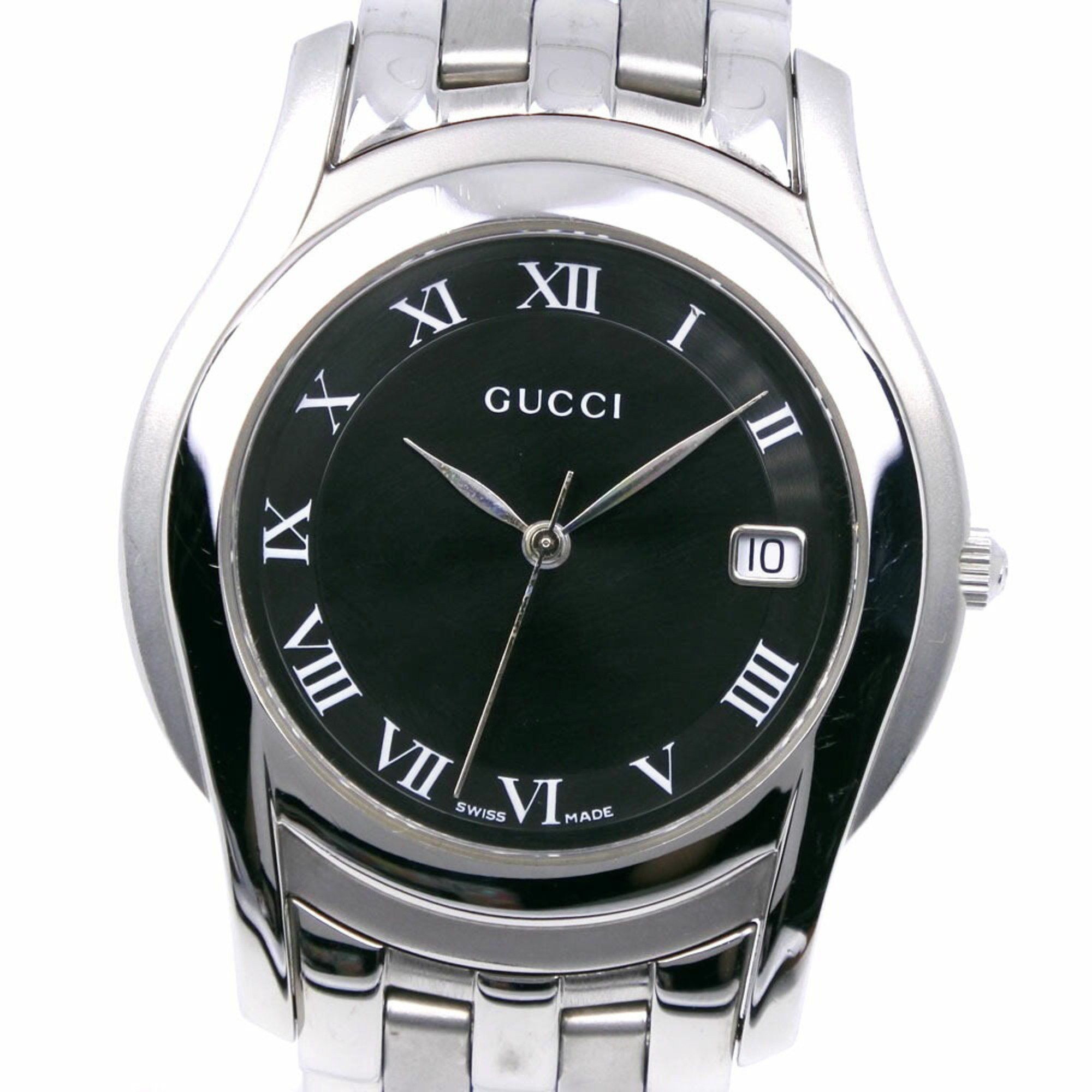 Gucci Watch 5500M Stainless Steel Quartz Analog Display Black Dial