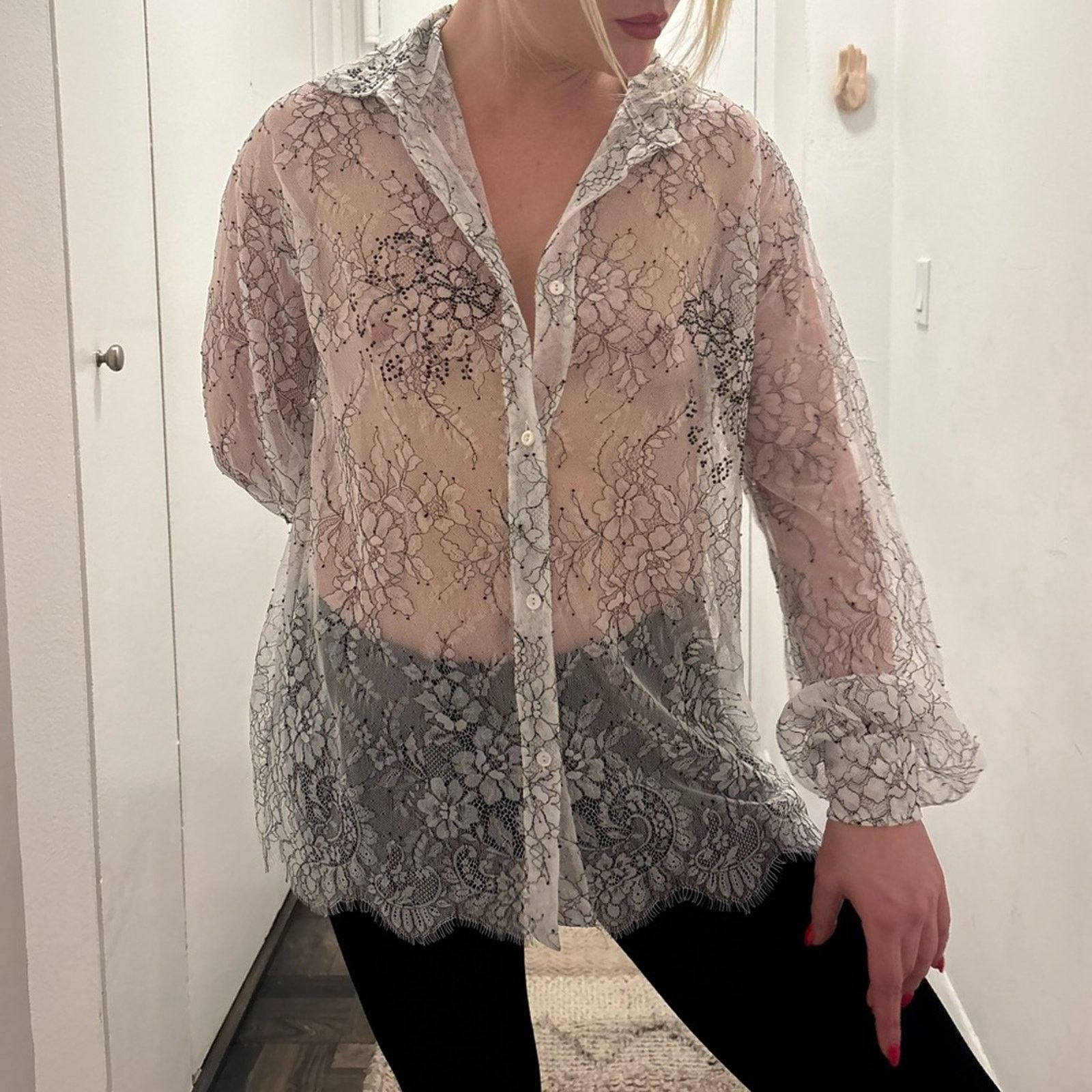 Ermanno Scervino NWT Ermanno Scervino White and Black Lace Top Size S Size S / US 4 / IT 40 - 1 Thumbnail