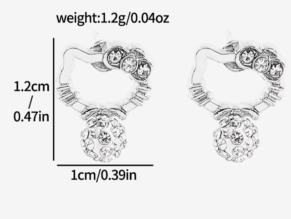 Japanese Brand HELLO KITTY Earrings Cubic Zirconia Pearl, Silver Color, NEW Size ONE SIZE - 3 Thumbnail