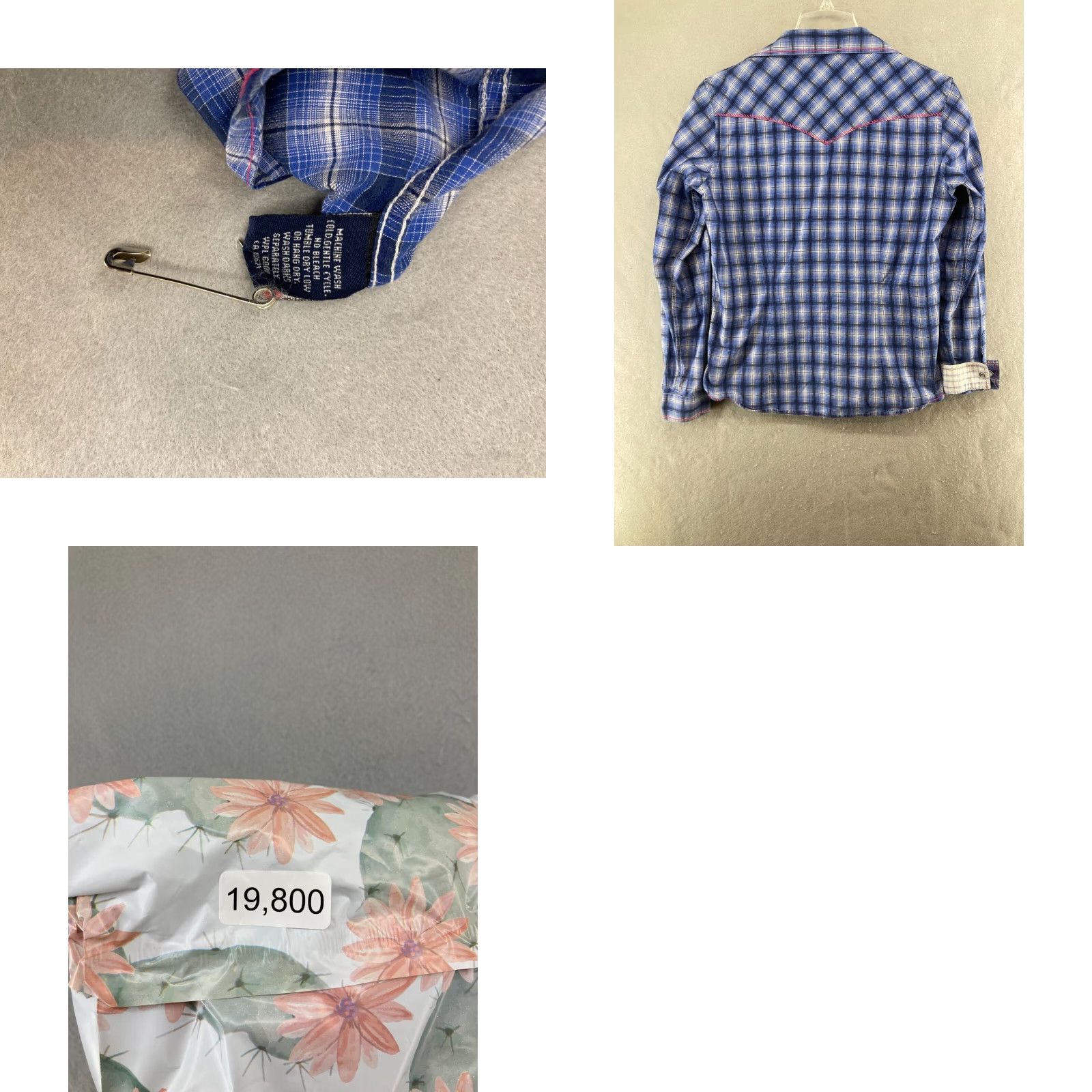 Vintage Panhandle Slim Mens Western Shirt Plaid Long Sleeve Button-Up Snap Pearl Snap Blue Cotton Panhandle Rough Stock Casual Workwear M Mens Size US M / EU 48-50 / 2 - 8 Thumbnail