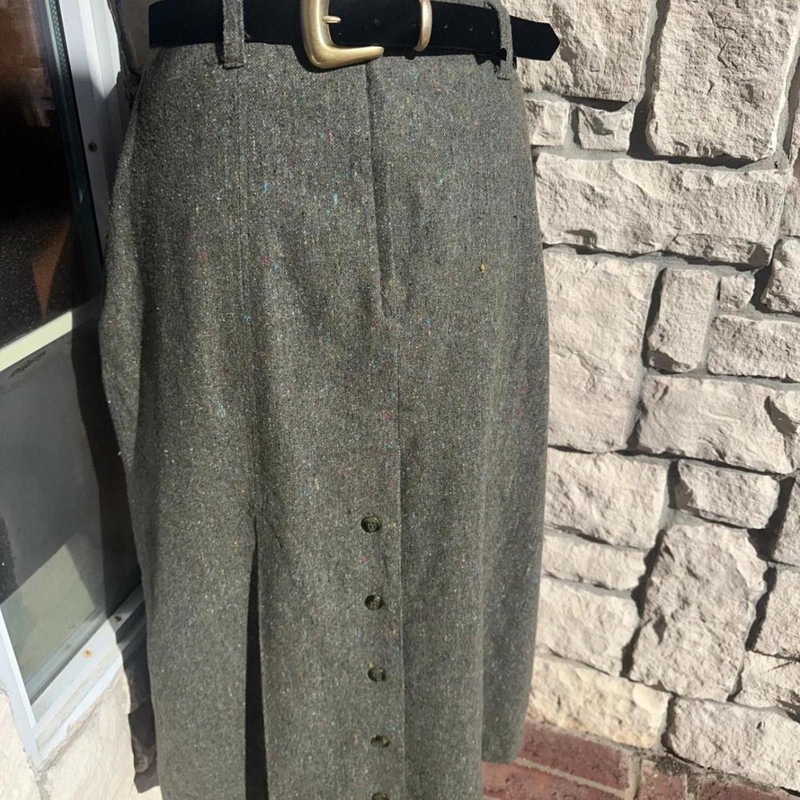 Other Green wool midi skirt with button front and slit vintage Size 36" / US 14 / IT 50 - 1 Thumbnail
