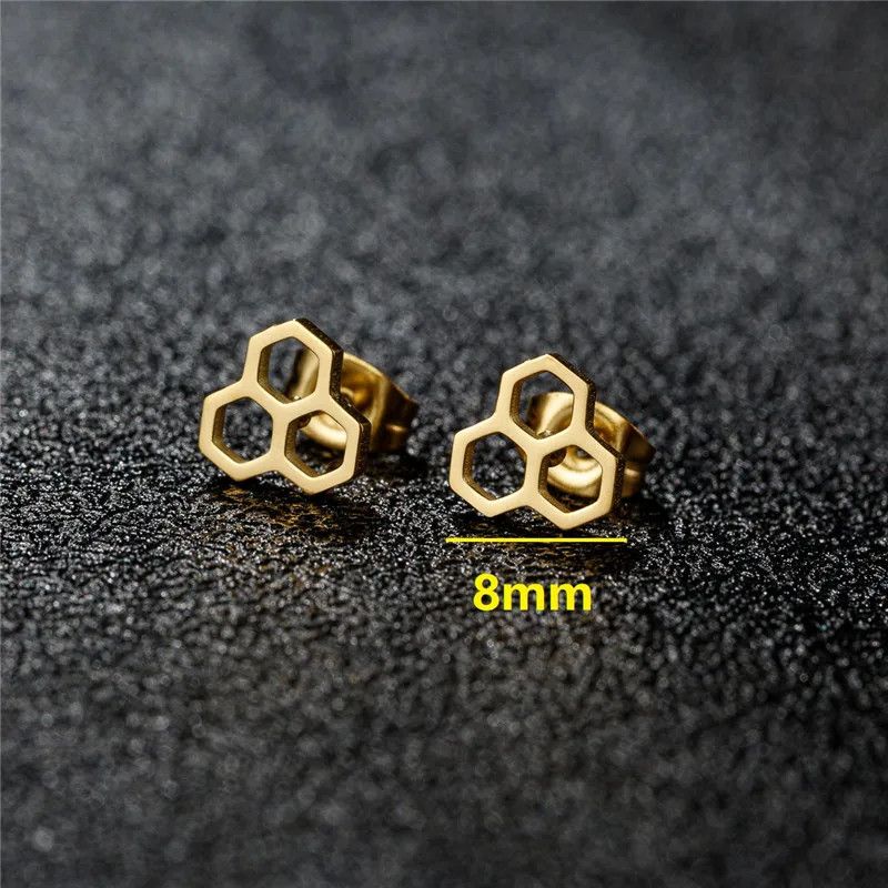 Jewelry Mini Honeycomb Stud Earrings Charm Earring Gift Size ONE SIZE - 2 Thumbnail
