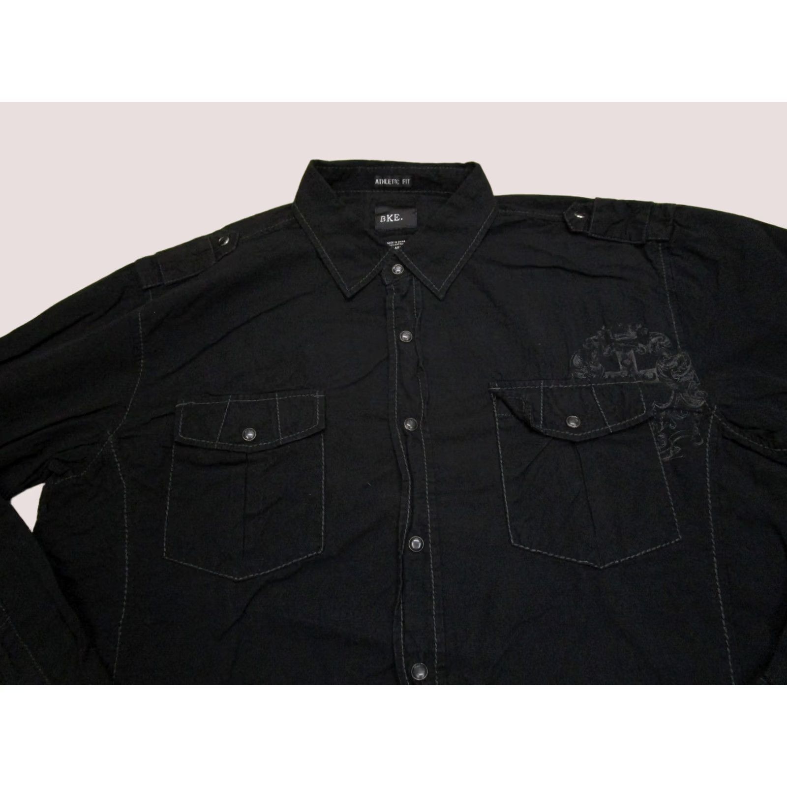 BKE BKE Shirt Men XL Black Button Up Western Snap Pockets Embroidered Cross Athletic Size US XL / EU 56 / 4 - 1 Thumbnail