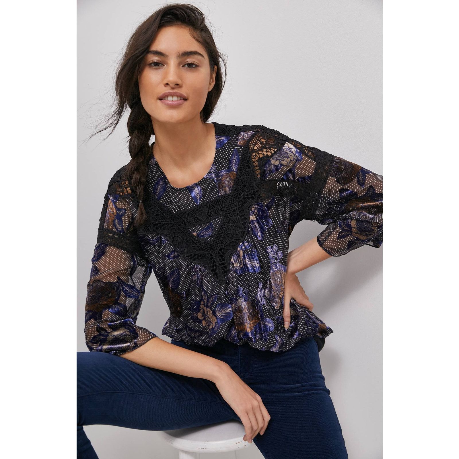 Anthropologie New Anthropologie Zelda Burnout Velvet Blouse $168 SMALL Size S / US 4 / IT 40 - 1 Thumbnail
