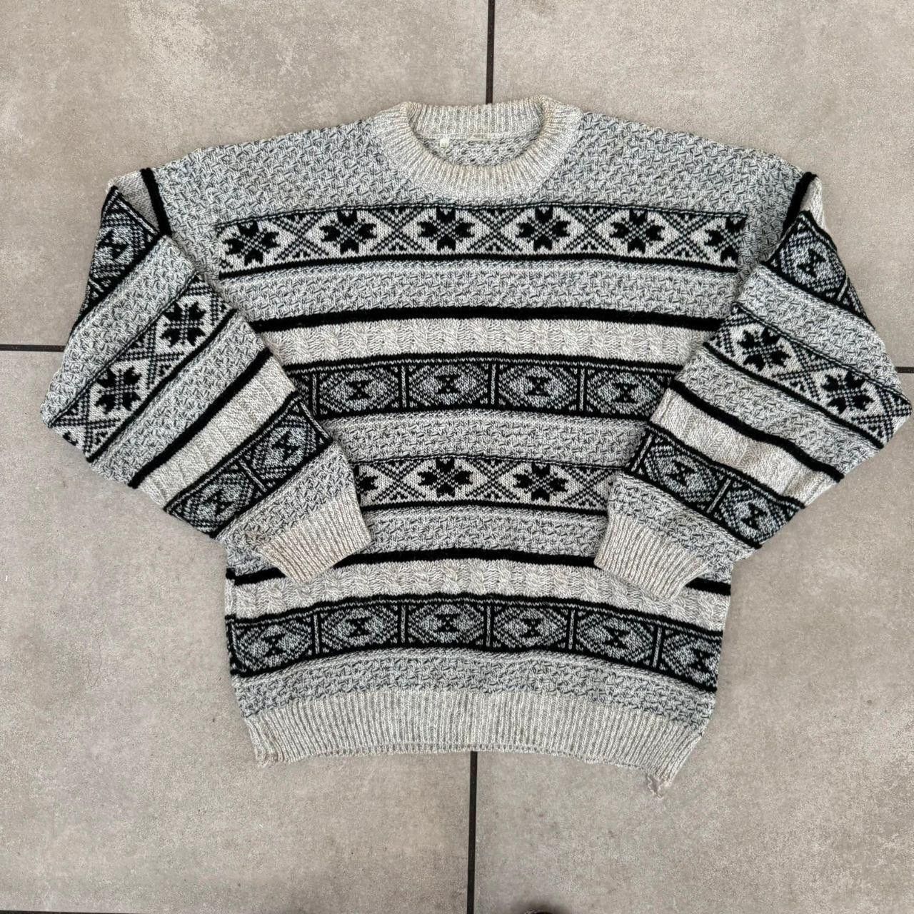 Vintage Wool Jumper Printed Cable Knit Vintage 90s Size US M / EU 48-50 / 2 - 1 Thumbnail