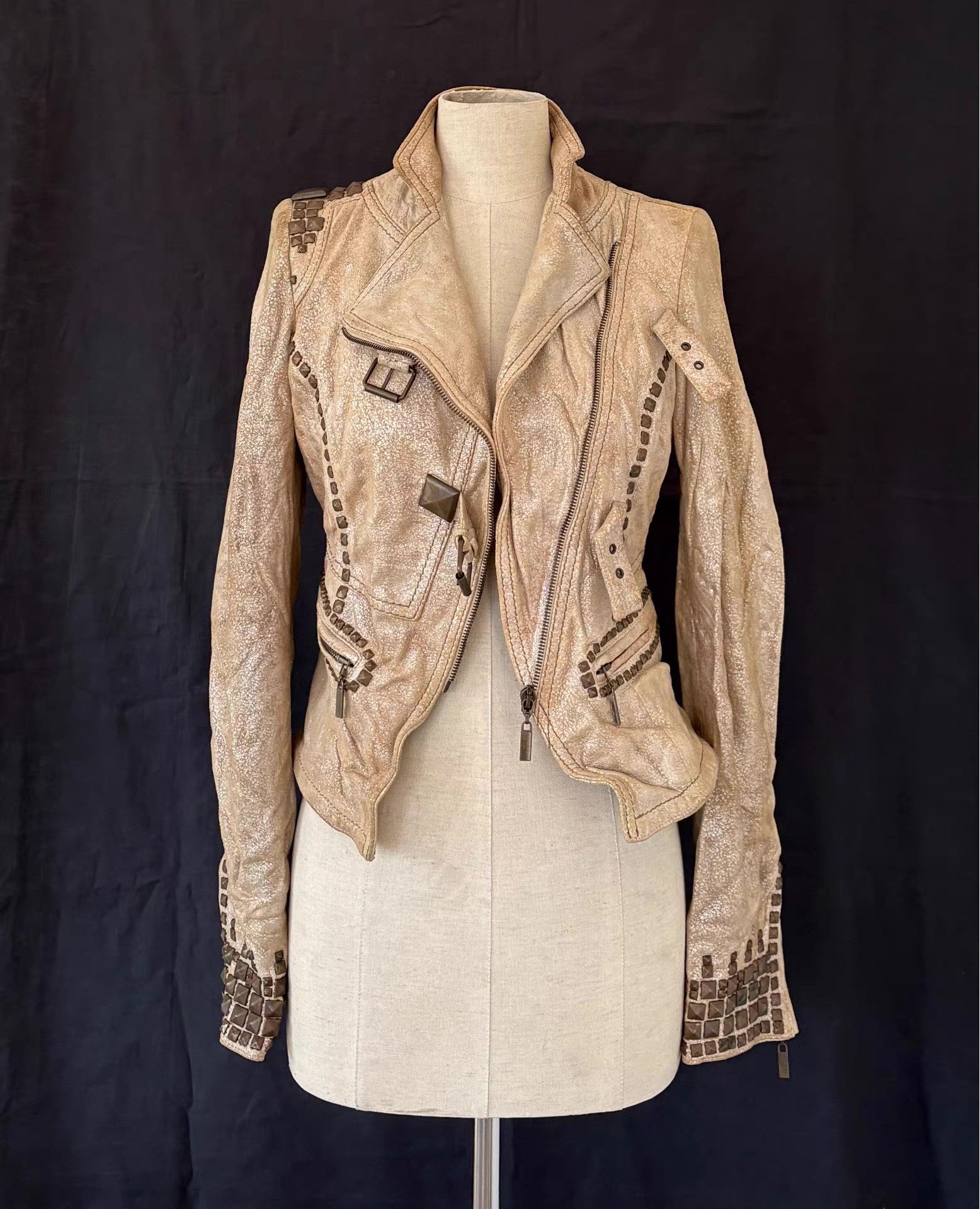 Just Cavalli Just Cavalli Women's Cracked Studded Leather Jacket Ｑ21 Size M / US 6-8 / IT 42-44 - 3 Thumbnail