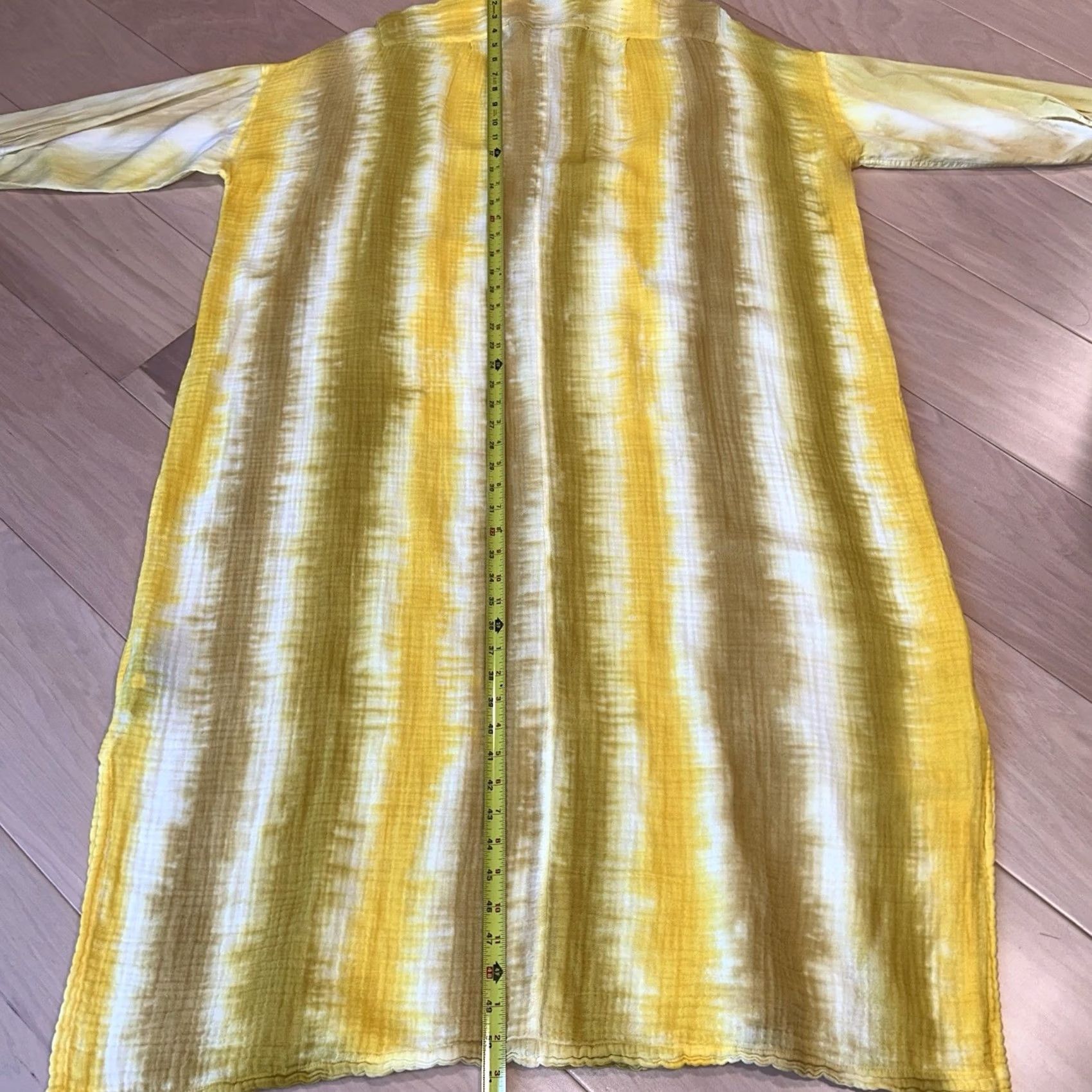 Vintage Raquel Allegra Caftan Shirt Dress Yellow Stripe Tye Dye Women’s One Size Size ONE SIZE - 6 Thumbnail