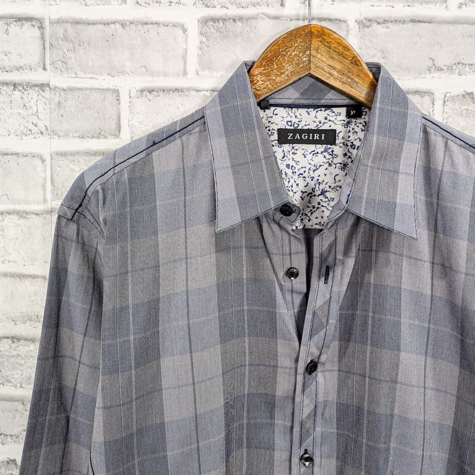 ZAGIRI ZAGIRI Men's Button up Shirt Long Sleeve in Gray Plaid Size US XL / EU 56 / 4 - 5 Thumbnail
