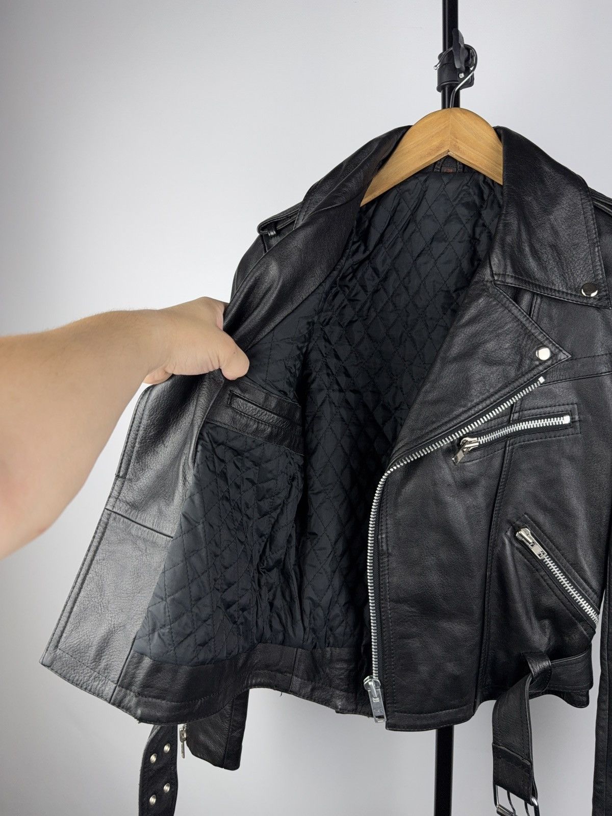 Leather Vintage Genuine Leather MOTO Bomber Jacket Rock Punk Rick Size S / US 4 / IT 40 - 10 Thumbnail