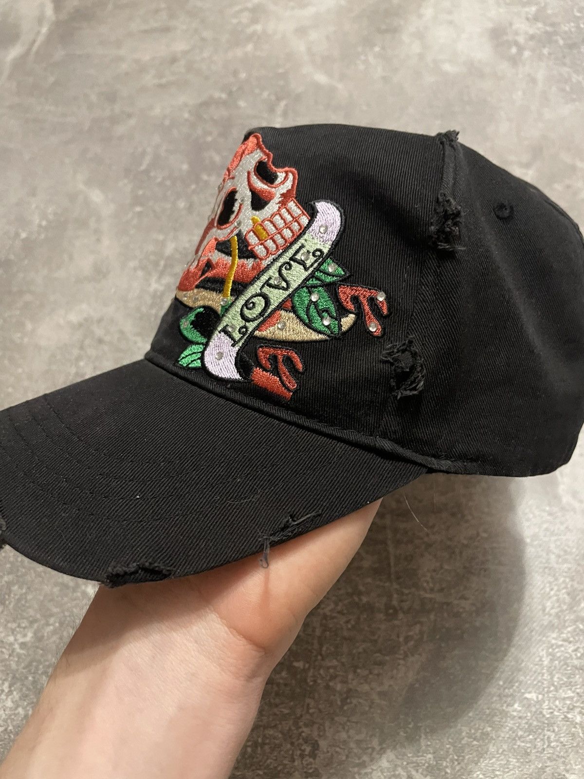 Ed Hardy × Japanese Brand Vintage Ed Hardy Style Skull Distressed Cap Y2K Size ONE SIZE - 8 Thumbnail