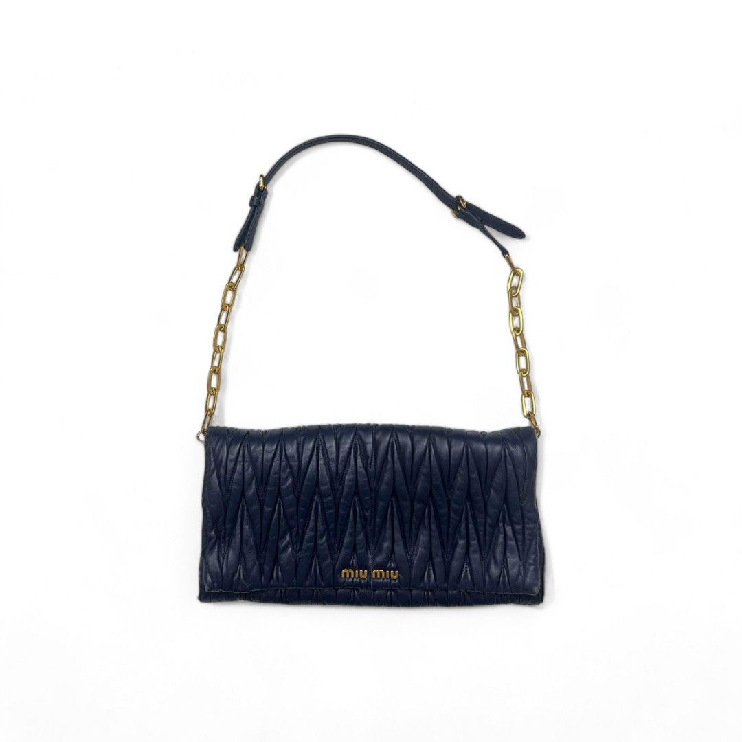 Miu Miu Miu Miu - Matelasse Shoulder Bag Navy Leather Size ONE SIZE - 1 Thumbnail