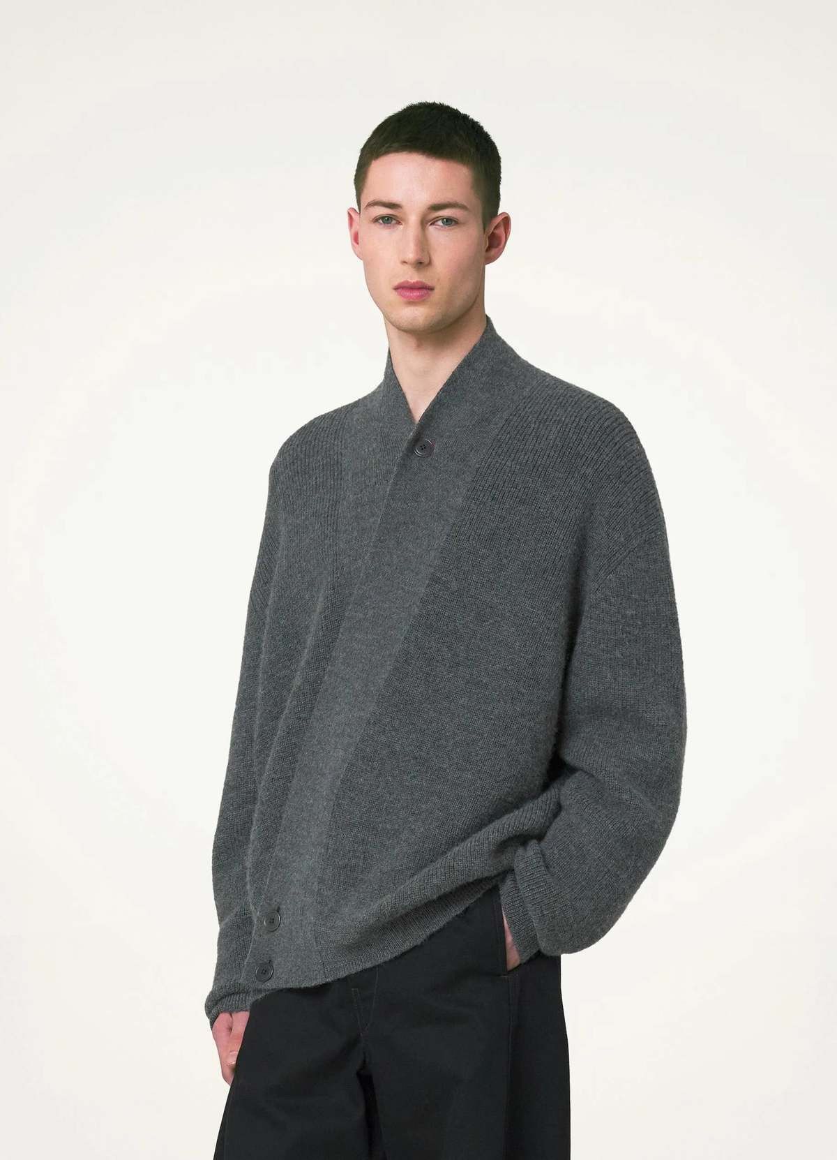 image of Lemaire ($1175) Grey Wrap Cardigan, Men's (Size Medium)