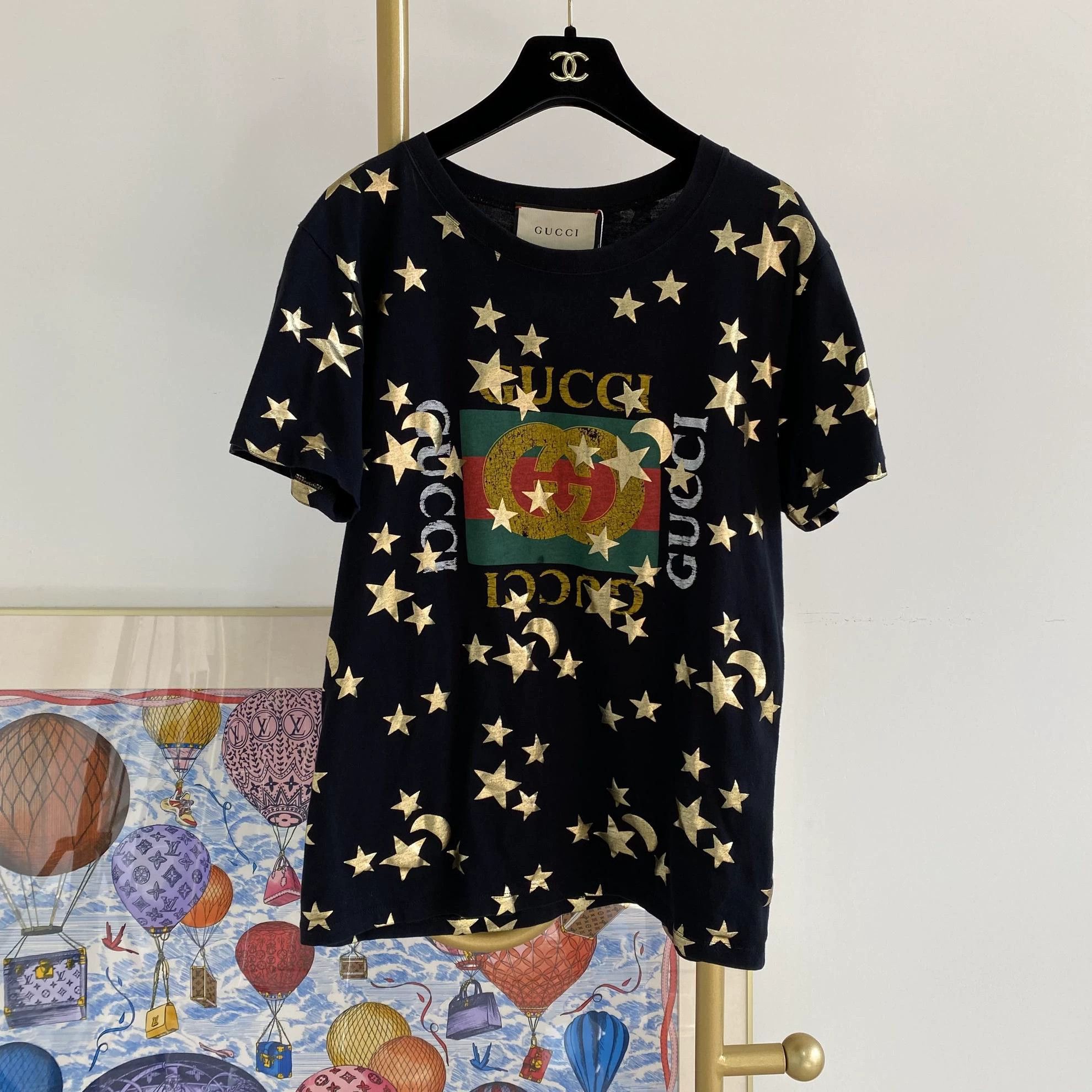 Gucci Gucci GG Logo Star Moon Black Tee XXS Size US XXS / EU 40 - 1 Thumbnail