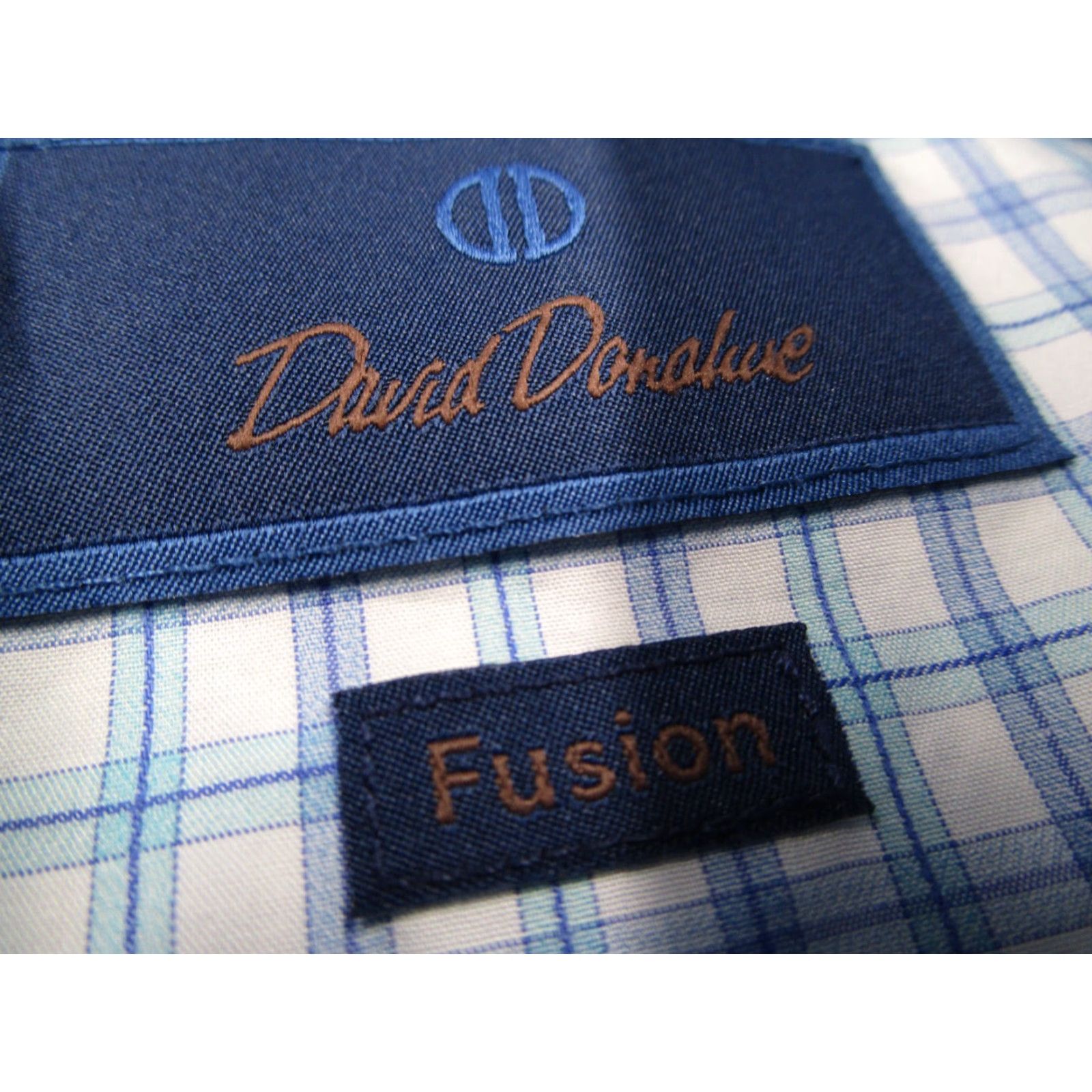 David Donahue DAVID DONAHUE Dress Shirt Men Fusion blue check Long Sleeve Button Up Work 16.5 Large - 100% Cotton - Made in Vietnam Mens Size 42R - 3 Thumbnail