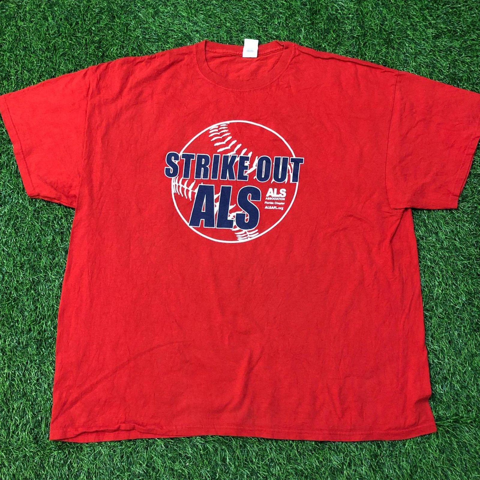 Gildan Men’s Red ‘Strike Out ALS’ Baseball Graphic Tee Size US XXL / EU 58 / 5 - 1 Thumbnail