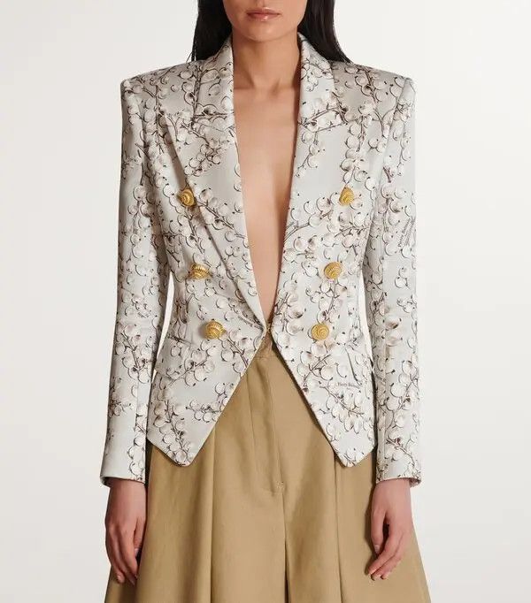 Balmain o1s1wg111025 Redcurrant Print Blazer in Multicolor Size L / US 10 / IT 46 - 4 Thumbnail