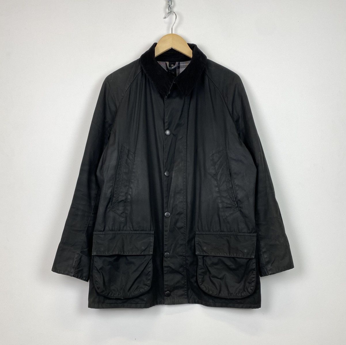 Barbour Bristol Wax Jacket Size L Tartan Black Full Zip Top