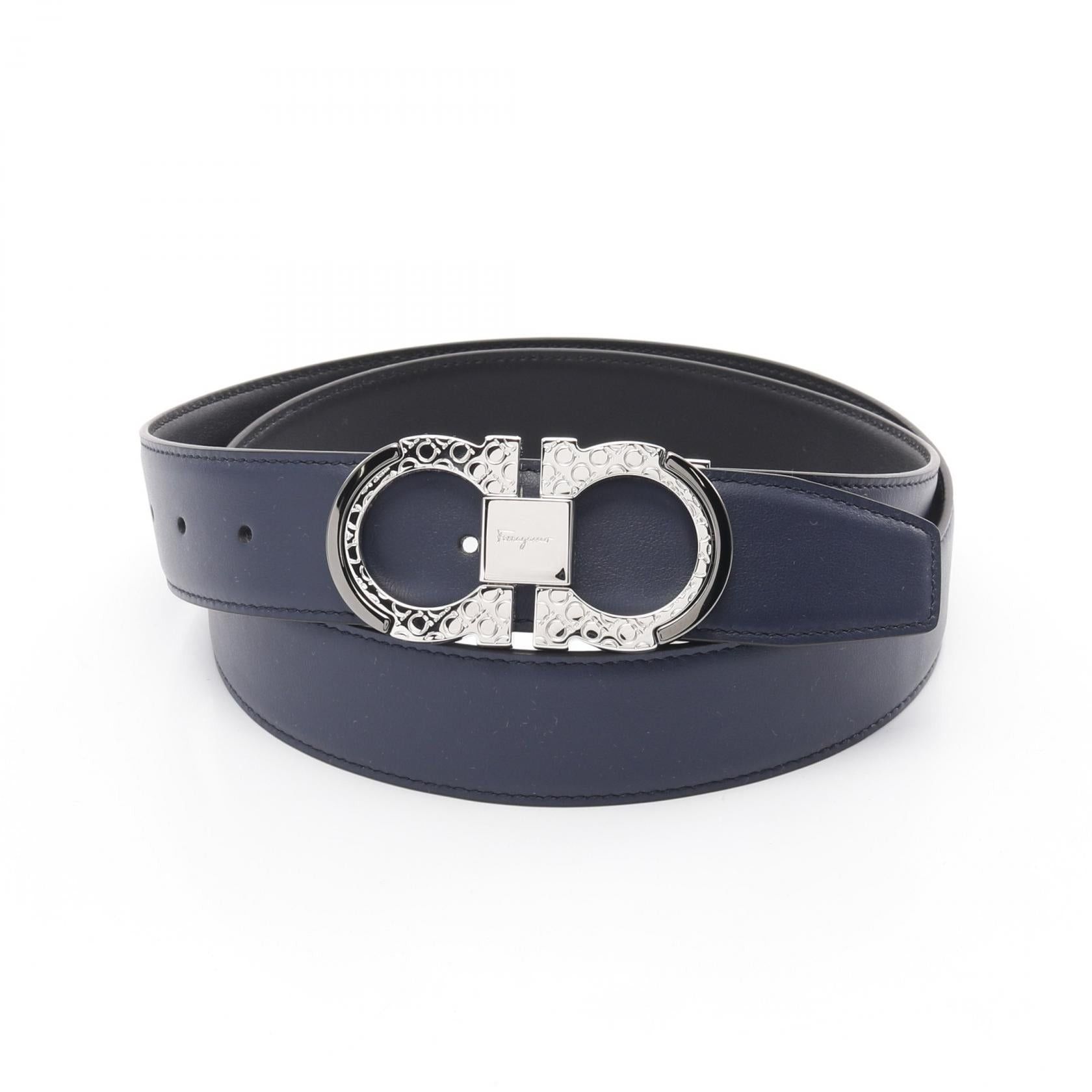 Salvatore Ferragamo Salvatore Ferragamo Gancini Belt Leather Navy Size ONE SIZE - 1 Thumbnail