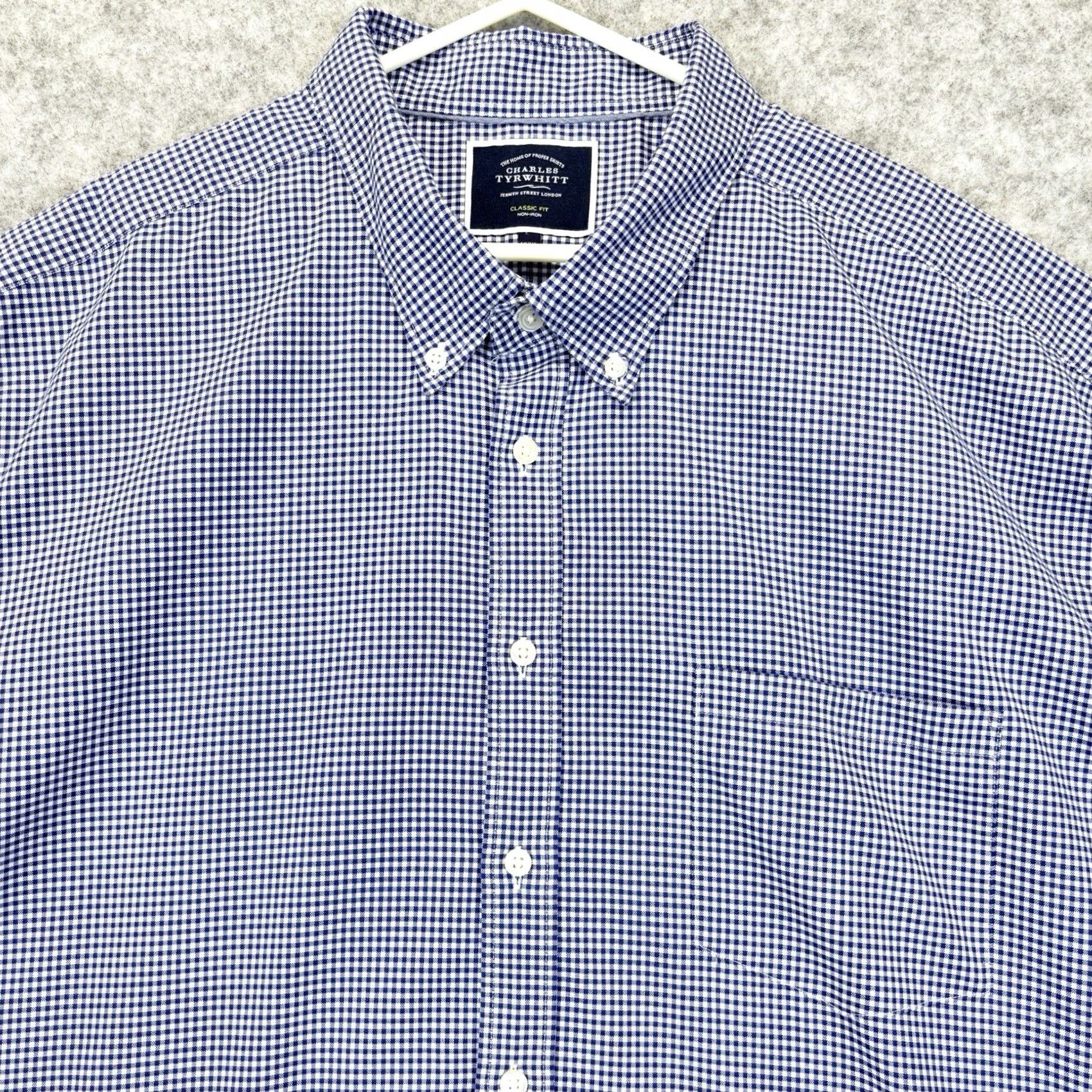 Charles Tyrwhitt Charles Tyrwhitt Check Shirt 3XL Navy White Button-Down Non Iron Mens Short Sleeve Casual Business Formal Vintage No Size US XXL / EU 58 / 5 - 3 Thumbnail