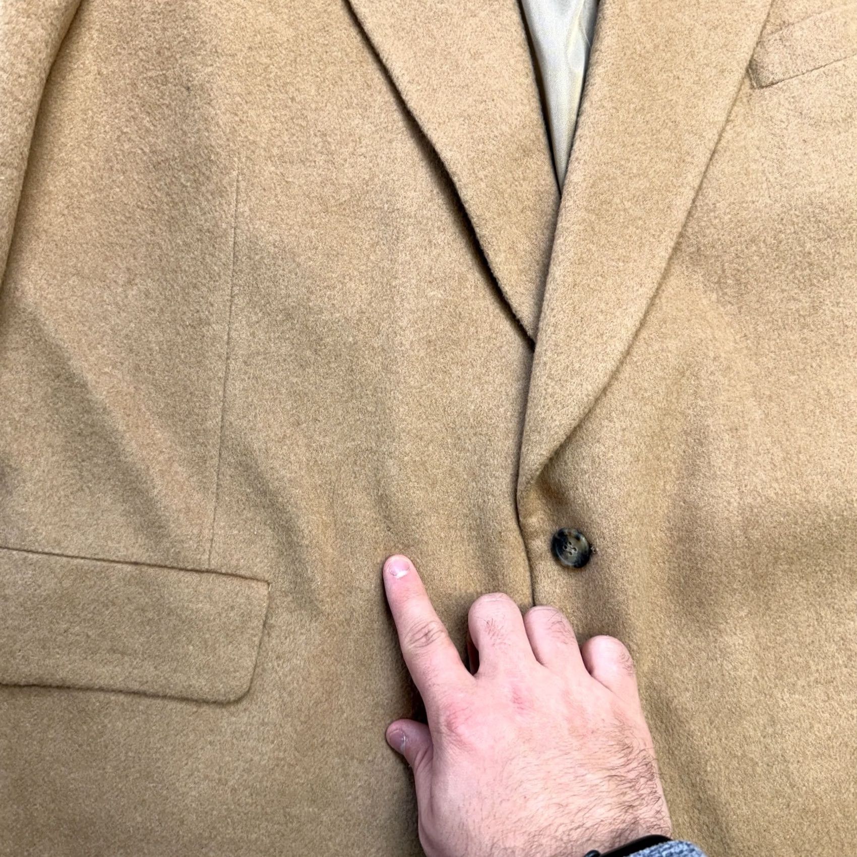 Nordstrom VTG Nordstrom Camel Hair Blazer Jacket Men's 50L Beige Solid Single-Breasted 2-Button Notch Lapel Old Money Academia Coat/Blazer Mens Size 50R - 3 Thumbnail