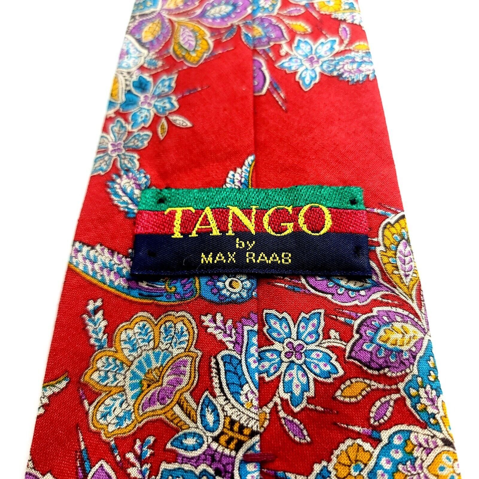 Designer Tango Max Raab Red Floral Print Short Wide Silk Tie Size ONE SIZE - 3 Thumbnail