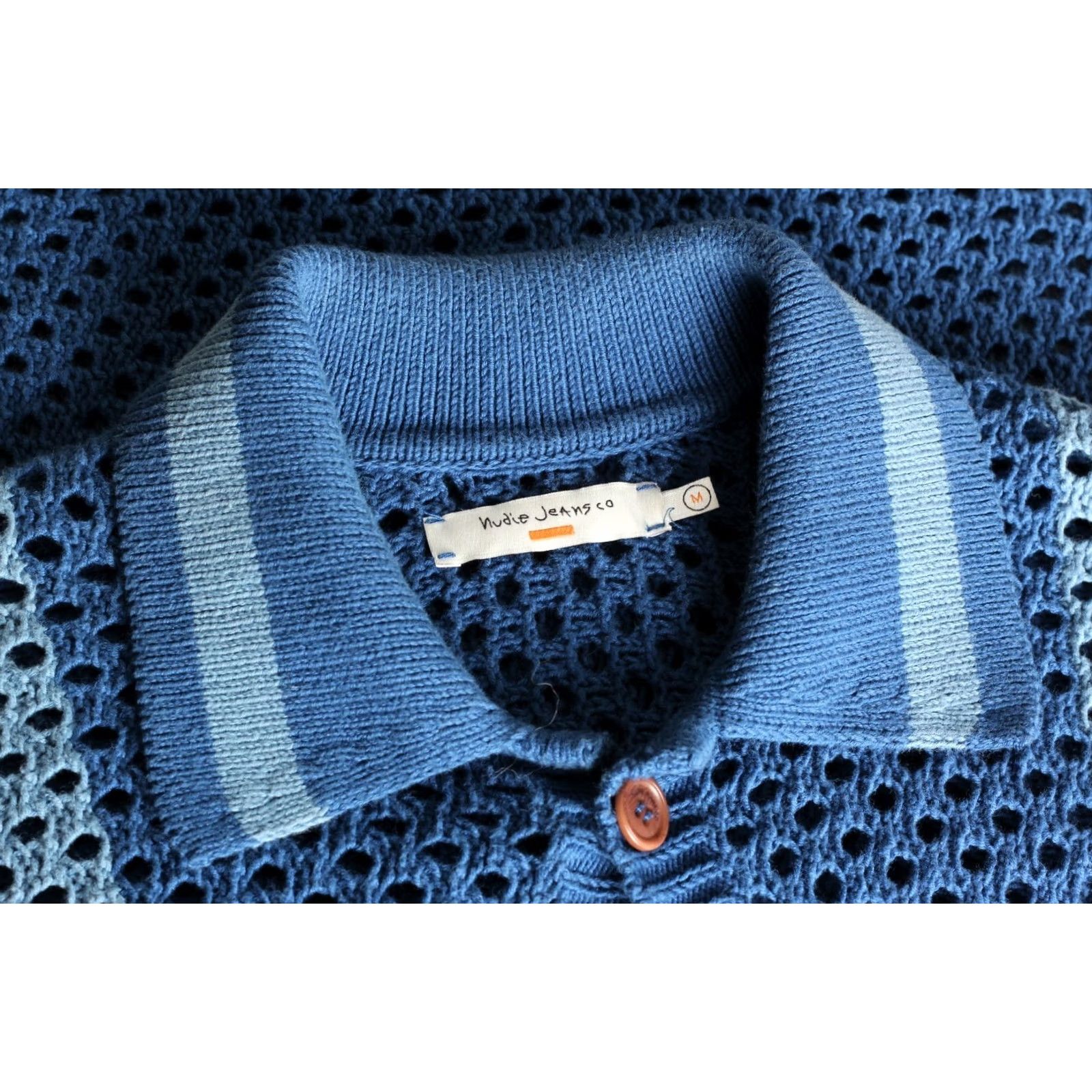 Nudie Jeans NUDIE JEANS FABBE CROCHET Knit Cotton Shirt Men Size M Short Sleeve Blue Size US M / EU 48-50 / 2 - 5 Thumbnail