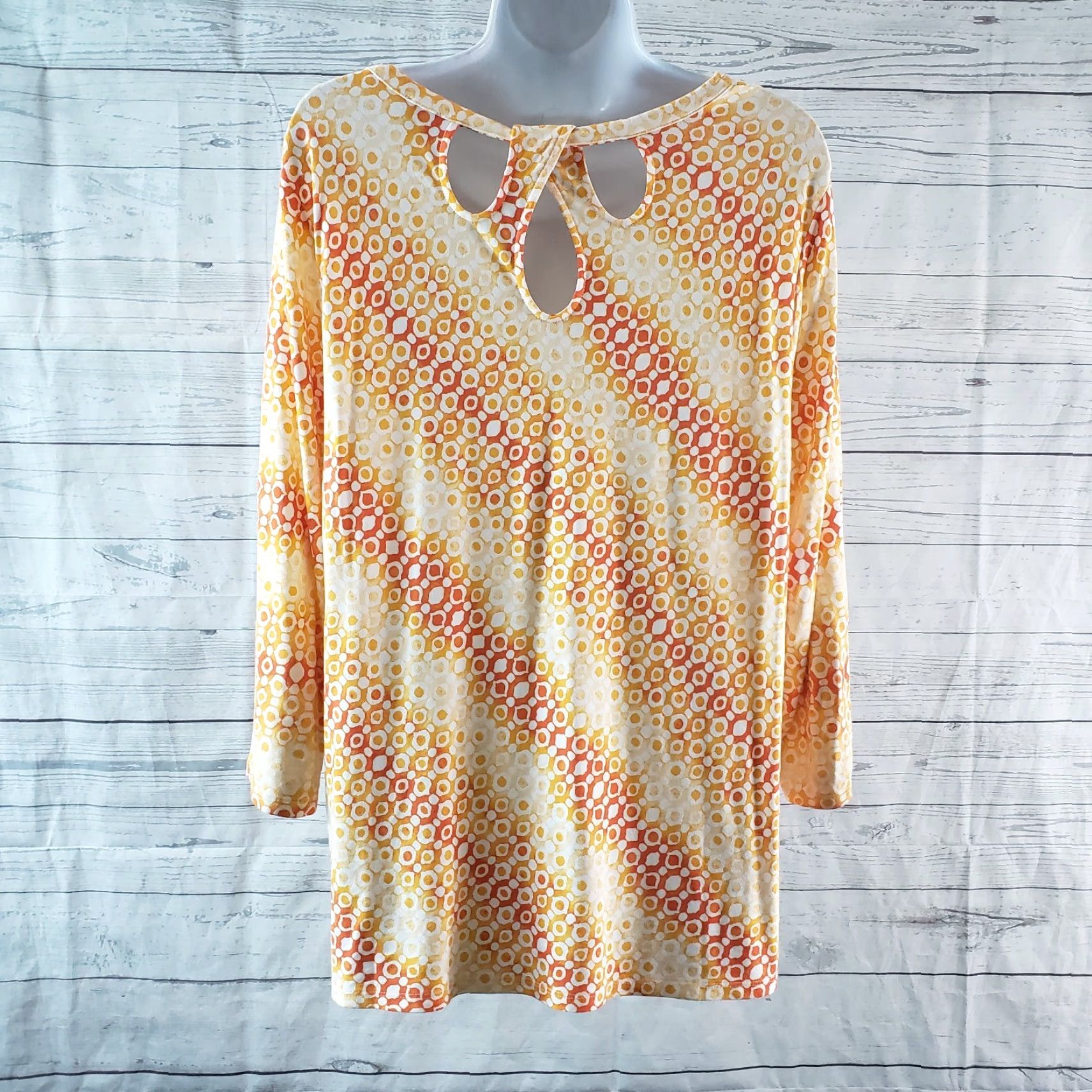 Vintage Chico's Womens Top 3/4 Sleeve Blouse Size L Orange White Rayon Blend Shirt Casual Womens Size L / US 10 / IT 46 - 4 Thumbnail
