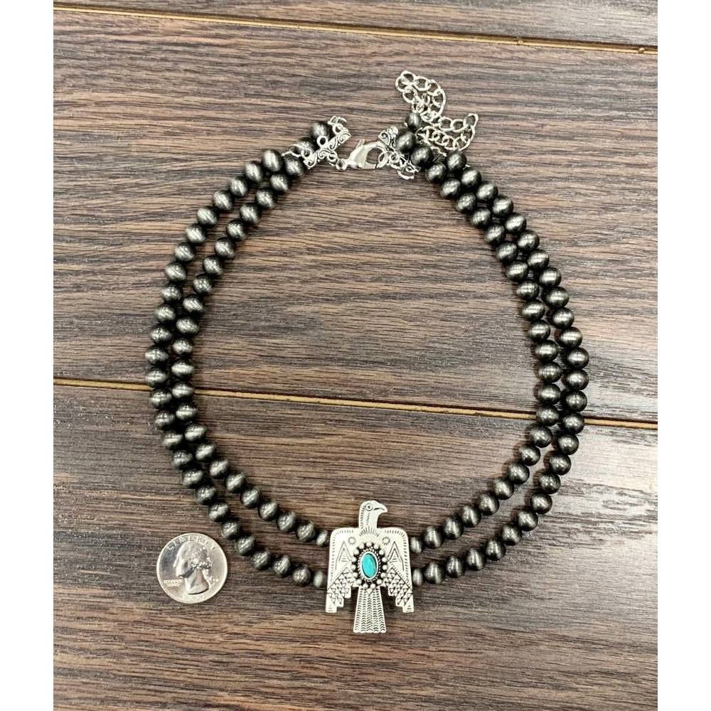 Other Handmade Navajo Bead Thunderbird Necklace, Turquoise 16 Inch Size ONE SIZE - 6 Thumbnail