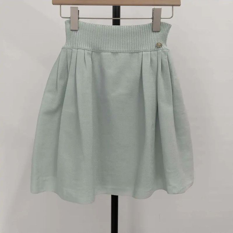 Chanel Green Pleated Summer Skirt Size S 0089