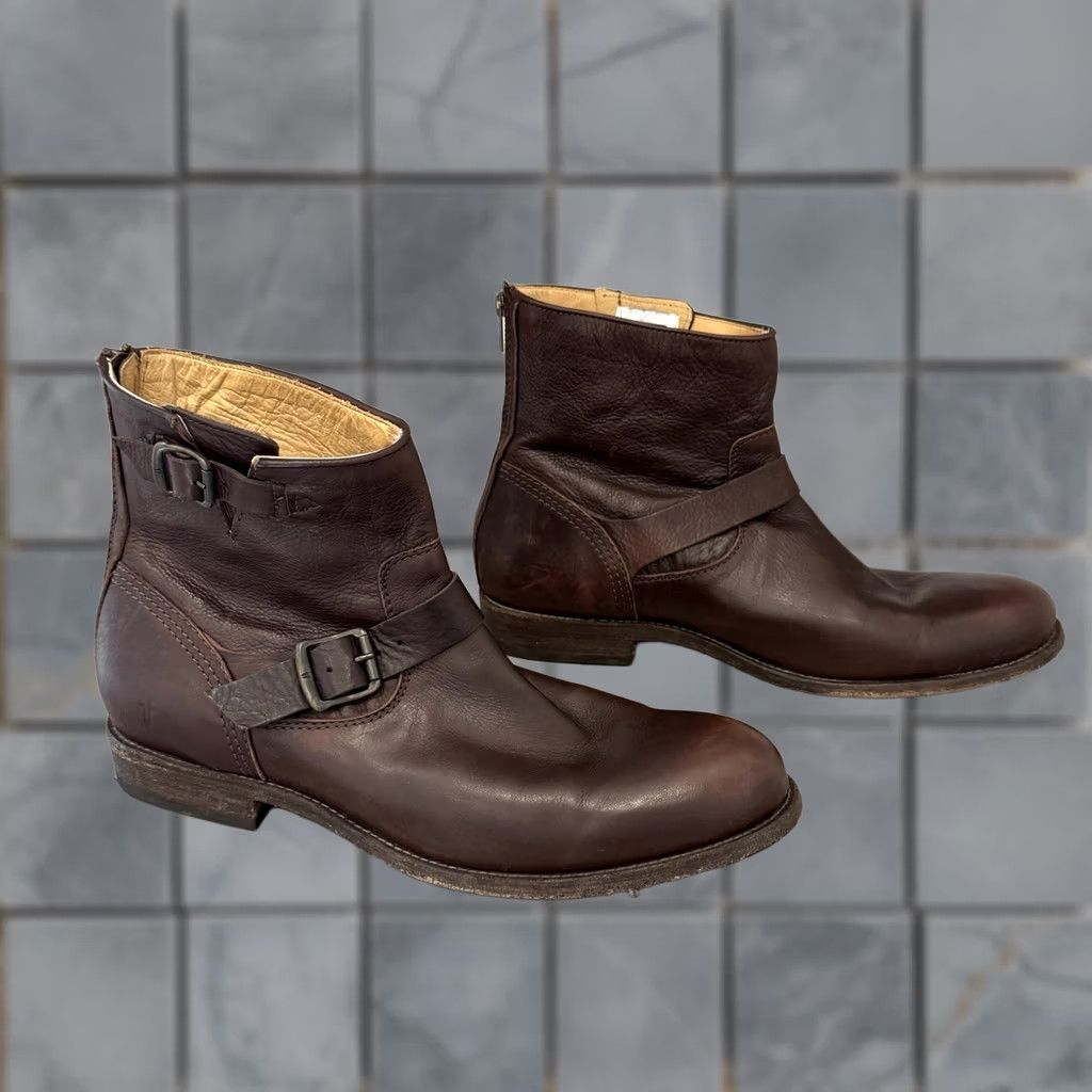 Frye Frye Boots Engineer Brown Leather 13 D Men Tyler 3486073 Buckle Moto Biker Leather Outsole Size US 13 / EU 46 - 1 Thumbnail