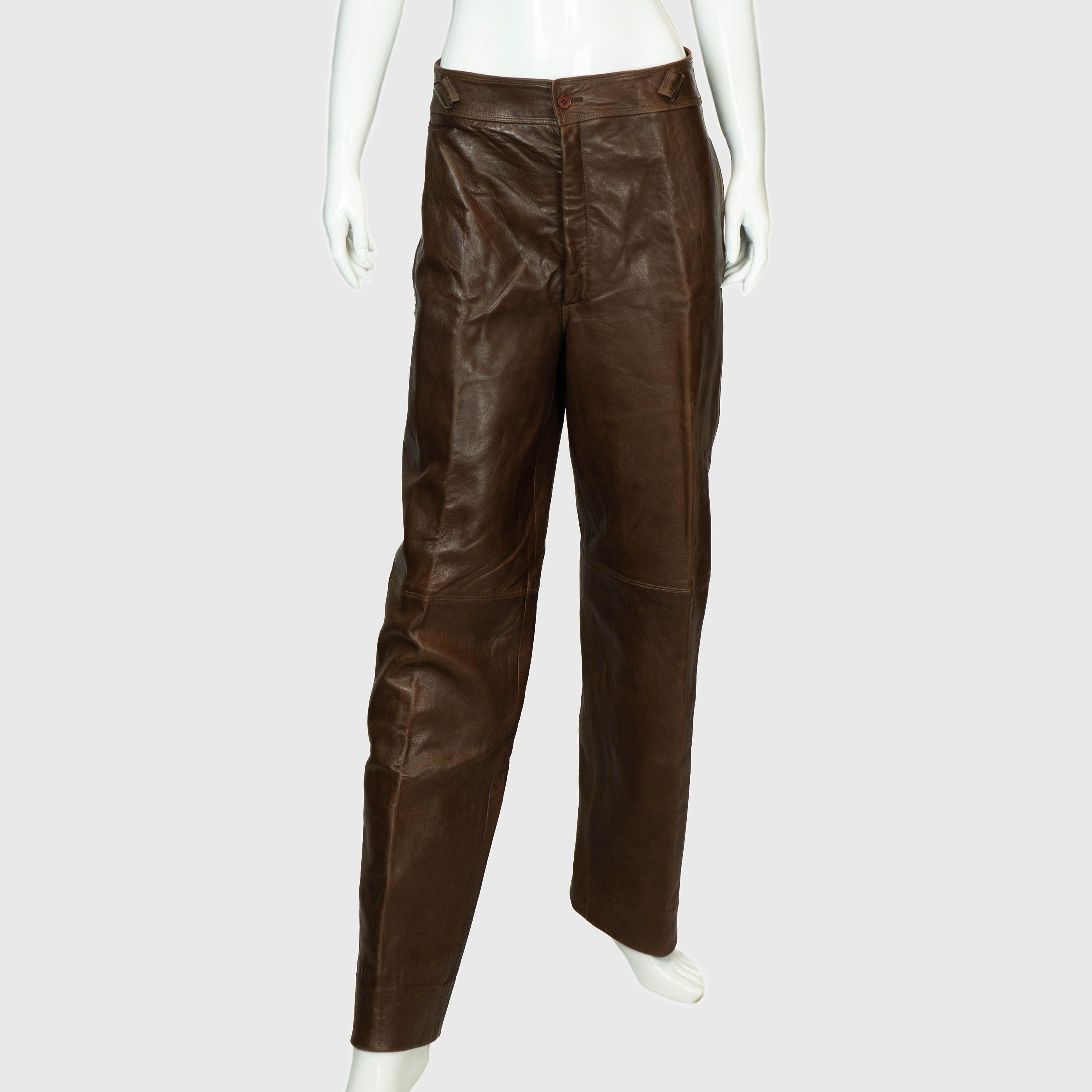 GIANNI VERSACE Brown Leather Women Pants Vintage 80s 90s