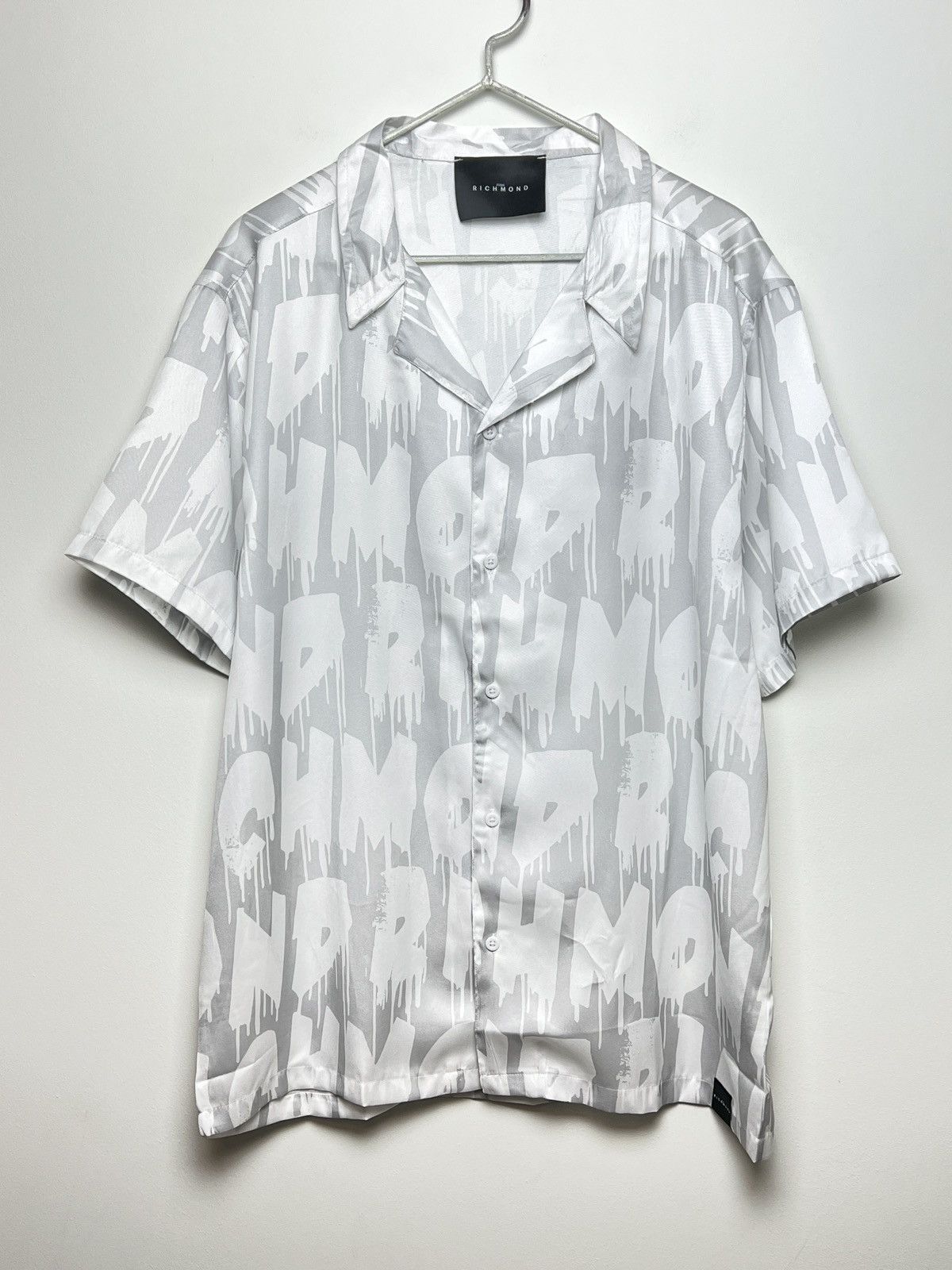 richmond graffiti satin camp collar shirt