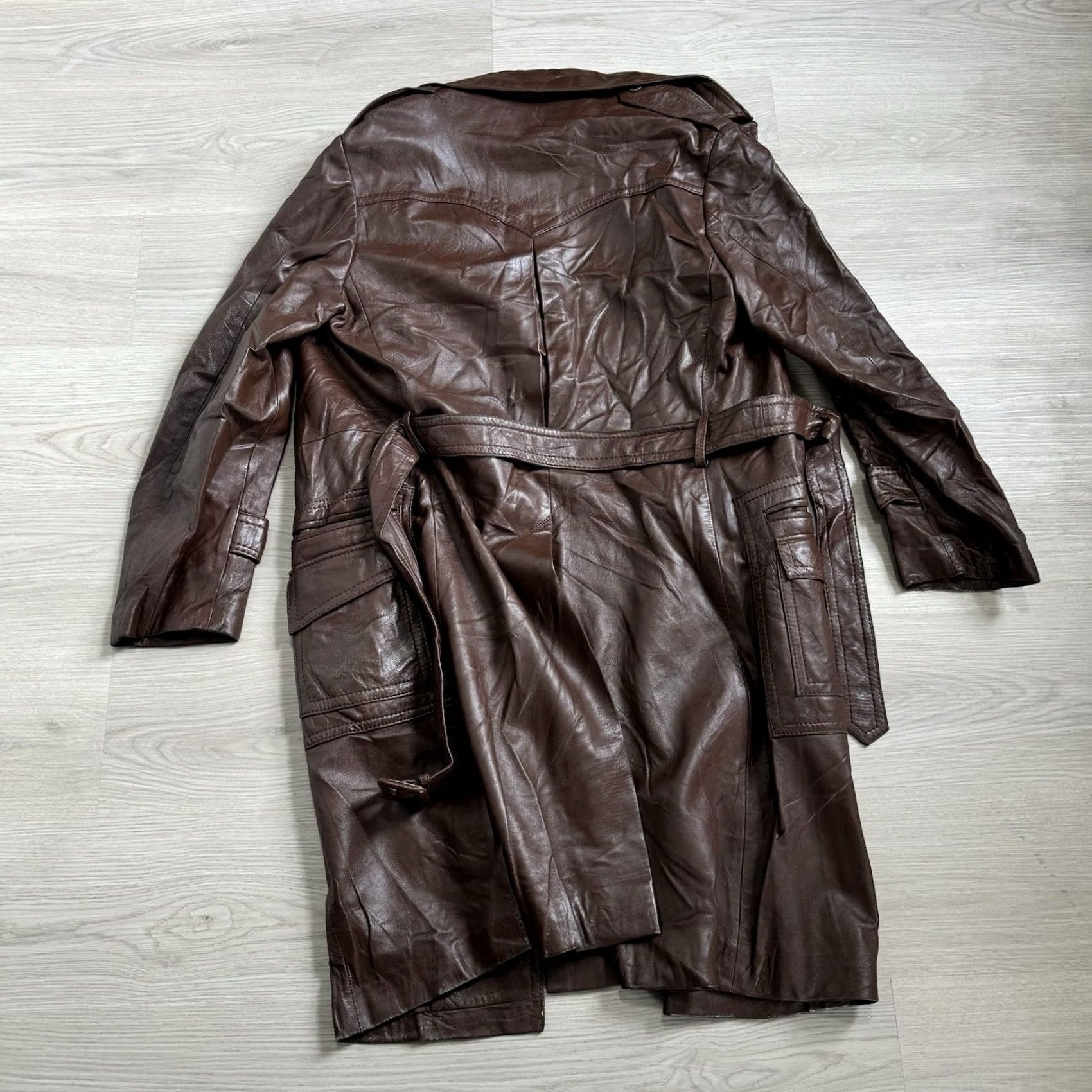 Vintage VINTAGE Raffaelo Creations Leather Pea Coat Jacket Long 42 Brown Men Size 42 Vintage 1970s Size US XS / EU 42 / 0 - 5 Thumbnail