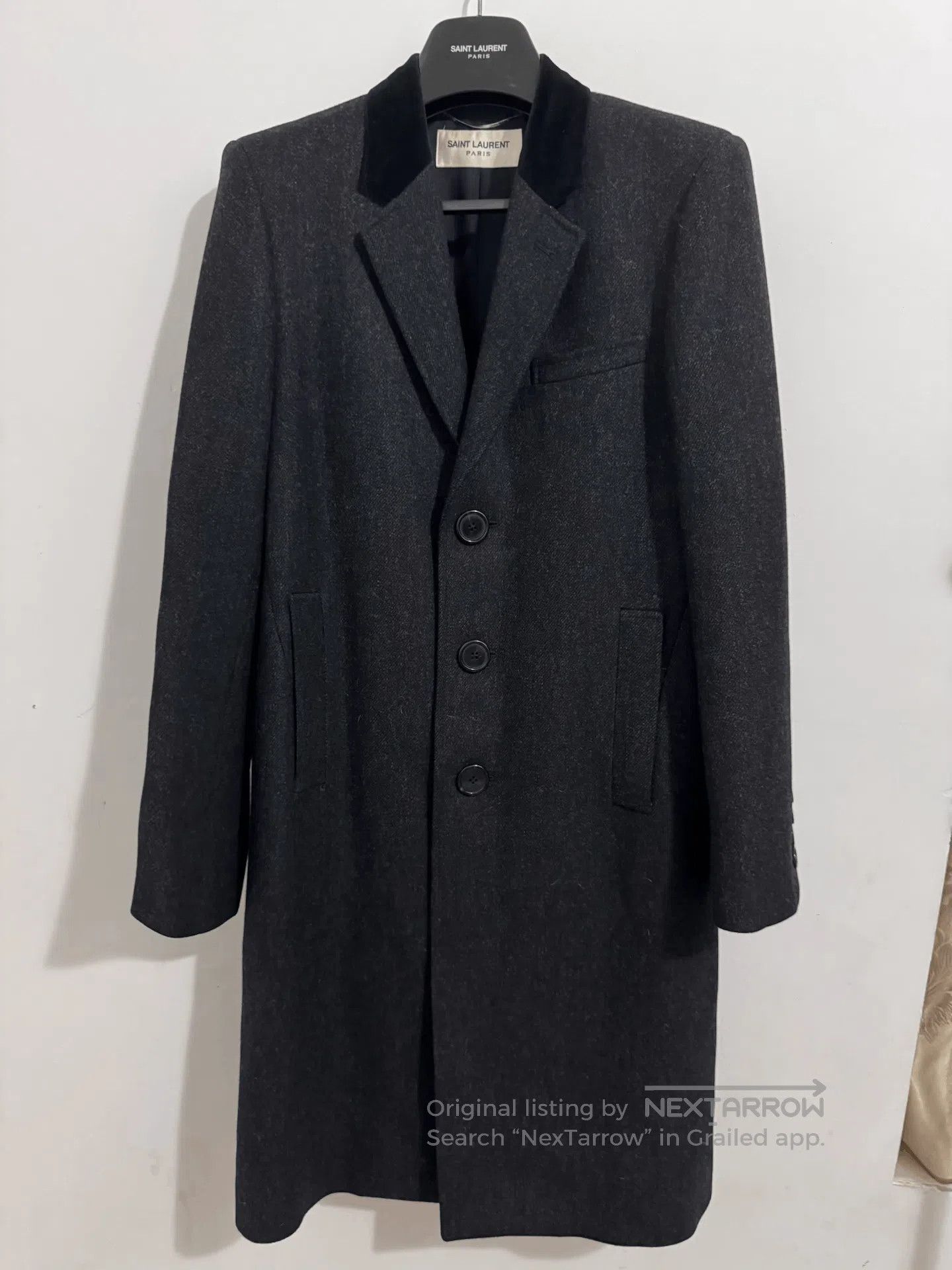 Saint Laurent Velvet Coat with Classic Collar.