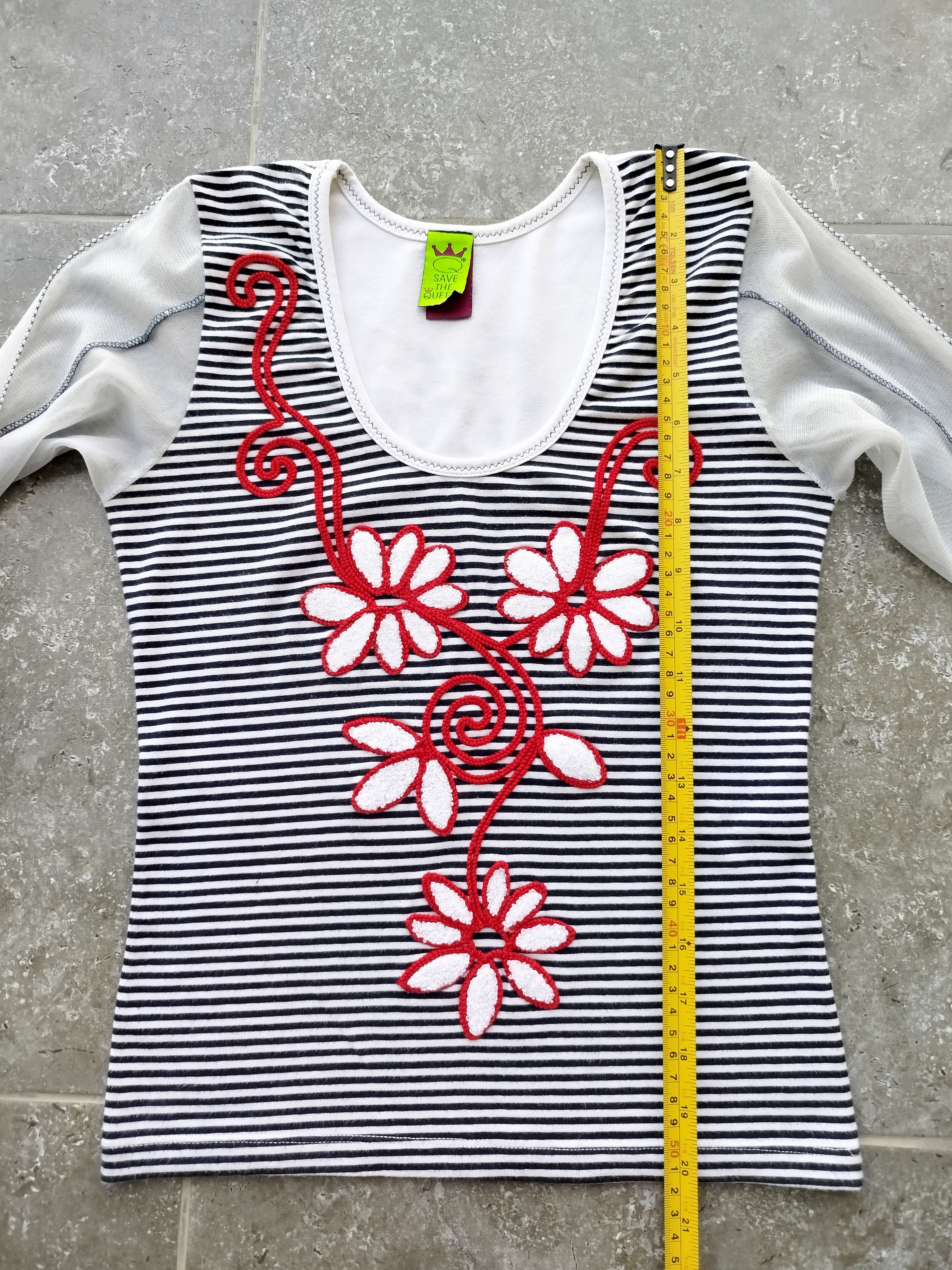 Jean Paul Gaultier Save The Queen Top Striped Floral Mesh Sleeves Vintage Y2K Size S / US 4 / IT 40 - 15 Thumbnail
