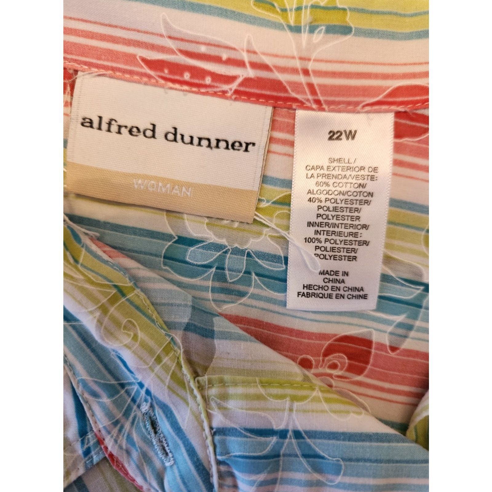 Vintage VINTAGE Alfred Dunner Woman Floral Red Green Blue Stripe Short Sleeve Camp Shirt 22W Size 3XL / US 20-22 - 8 Thumbnail