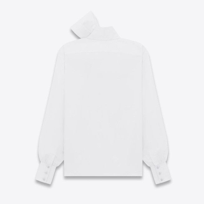 Saint Laurent Paris o1s1wg110125 Lallière-Neck Blouse in Cotton Poplin in White Size US M / EU 48-50 / 2 - 4 Thumbnail