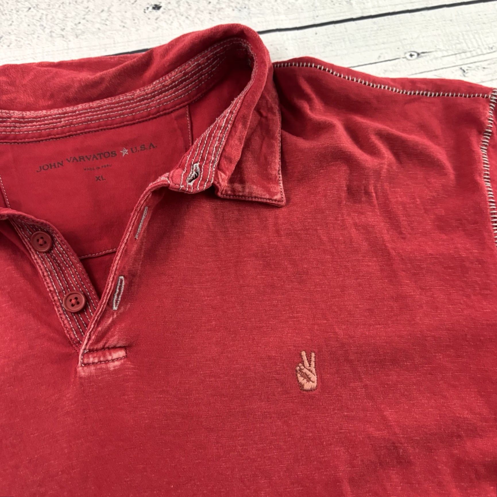 John Varvatos John Varvatos Short Sleeve Button Front Polo Shirt Men's XL Red Size US XL / EU 56 / 4 - 3 Thumbnail